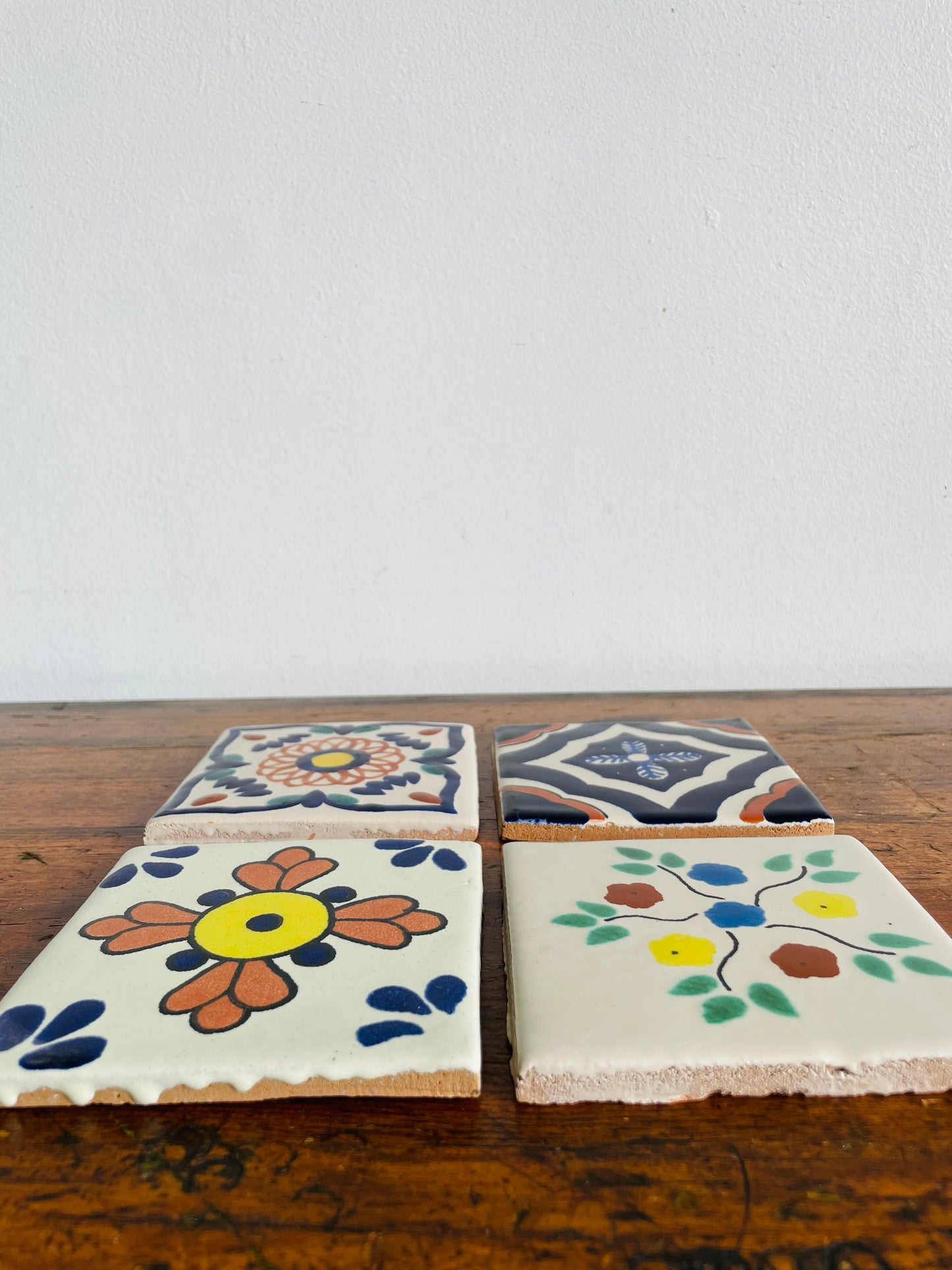 Vintage Hand Painted & Signed Mexican Tiles - Coasters or Art Project - Set of 4