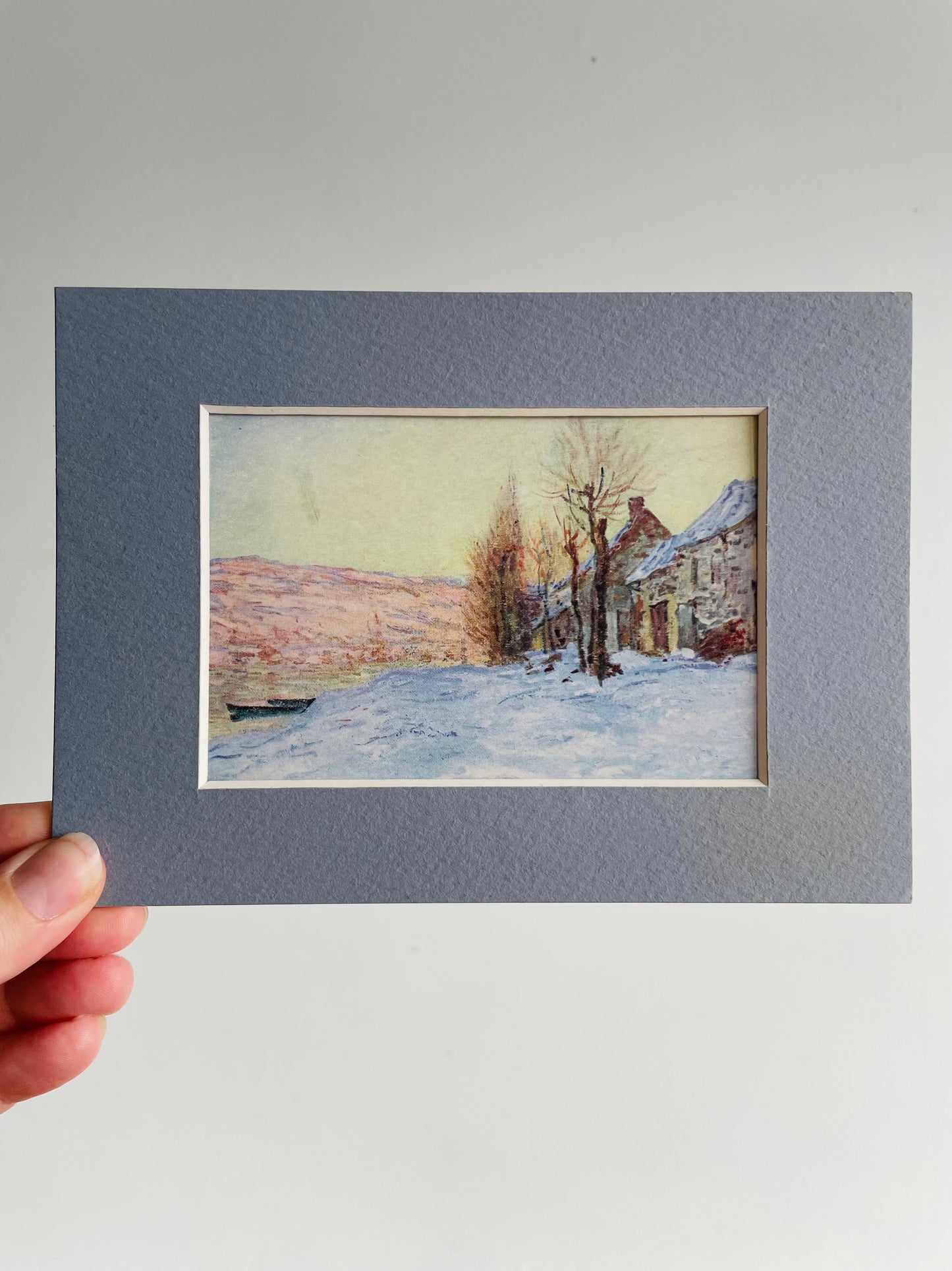 1964 Museum Postcard Print - Lavacourt Under Snow by Claude Monet - In Blue Mat for Framing