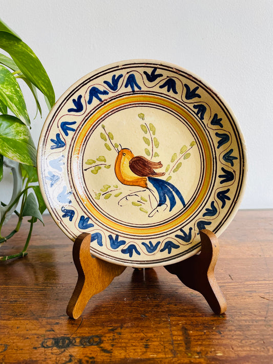 Gorgeous Hand Painted Glazed Pottery Wall Hanging Plate with Bird Design