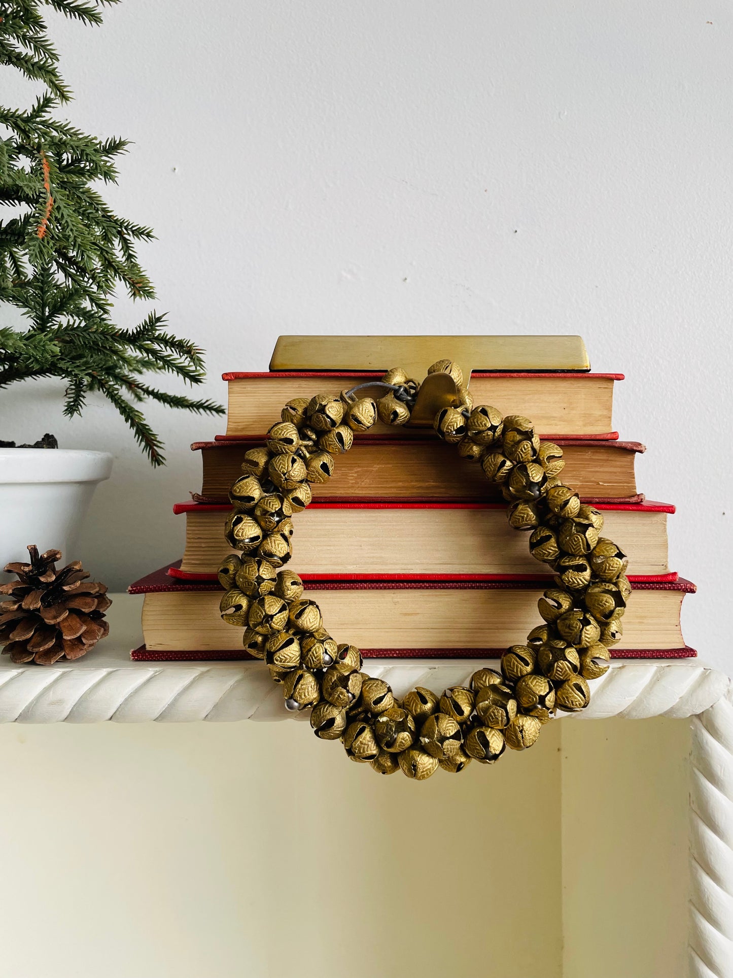Vintage Heavy Wreath of Solid Brass Mini Jingle Bells on Sturdy Wire - Great to Hang or Hold a Candle!