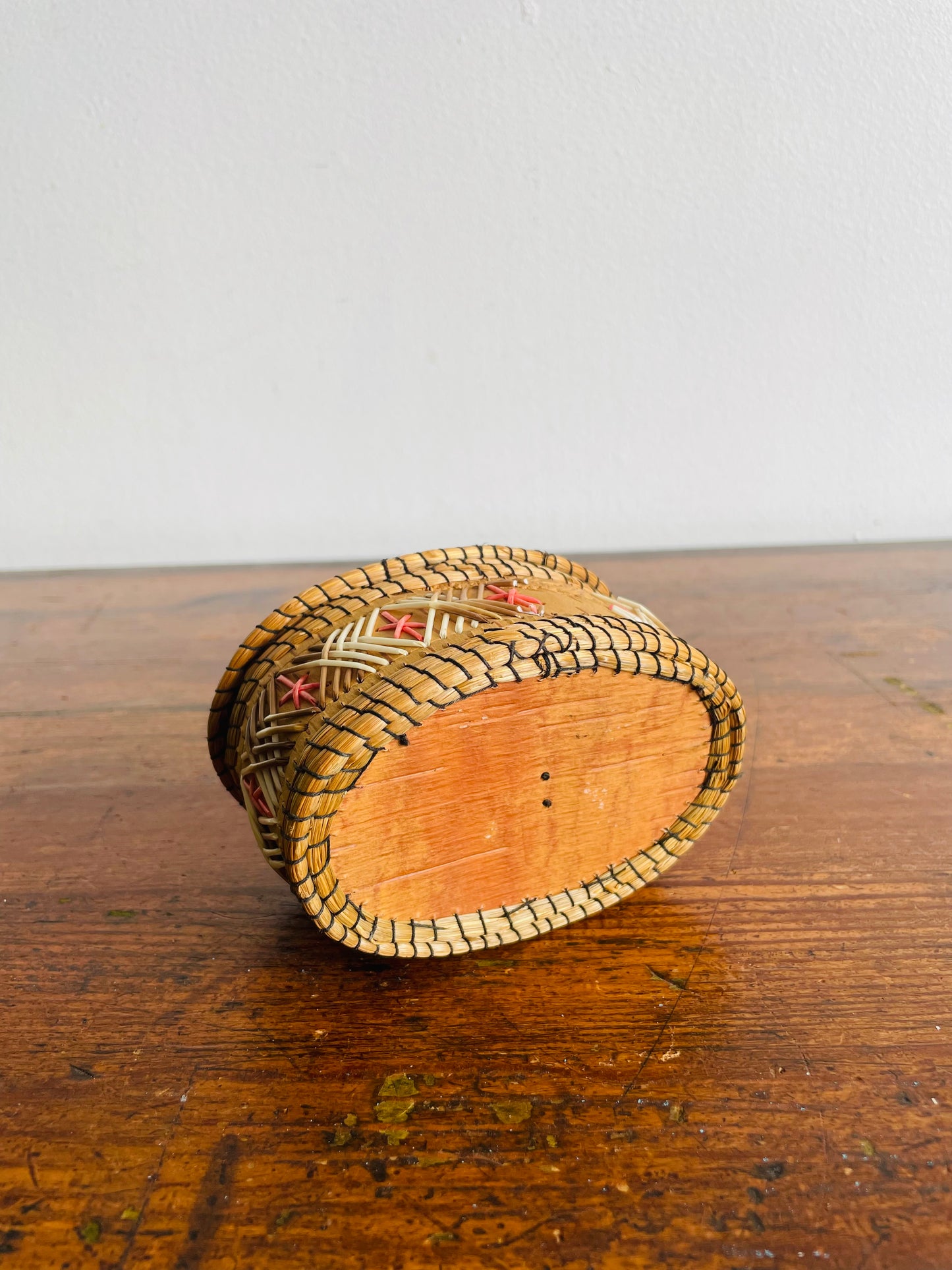 Indigenous Birch Bark & Porcupine Quill Oval Shaped Box with Lid