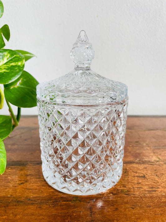 Vintage Glass Canister Jar with Lid & Handle - Great for Matches, Q-Tips, Cotton Balls, Tea Bags, Etc.