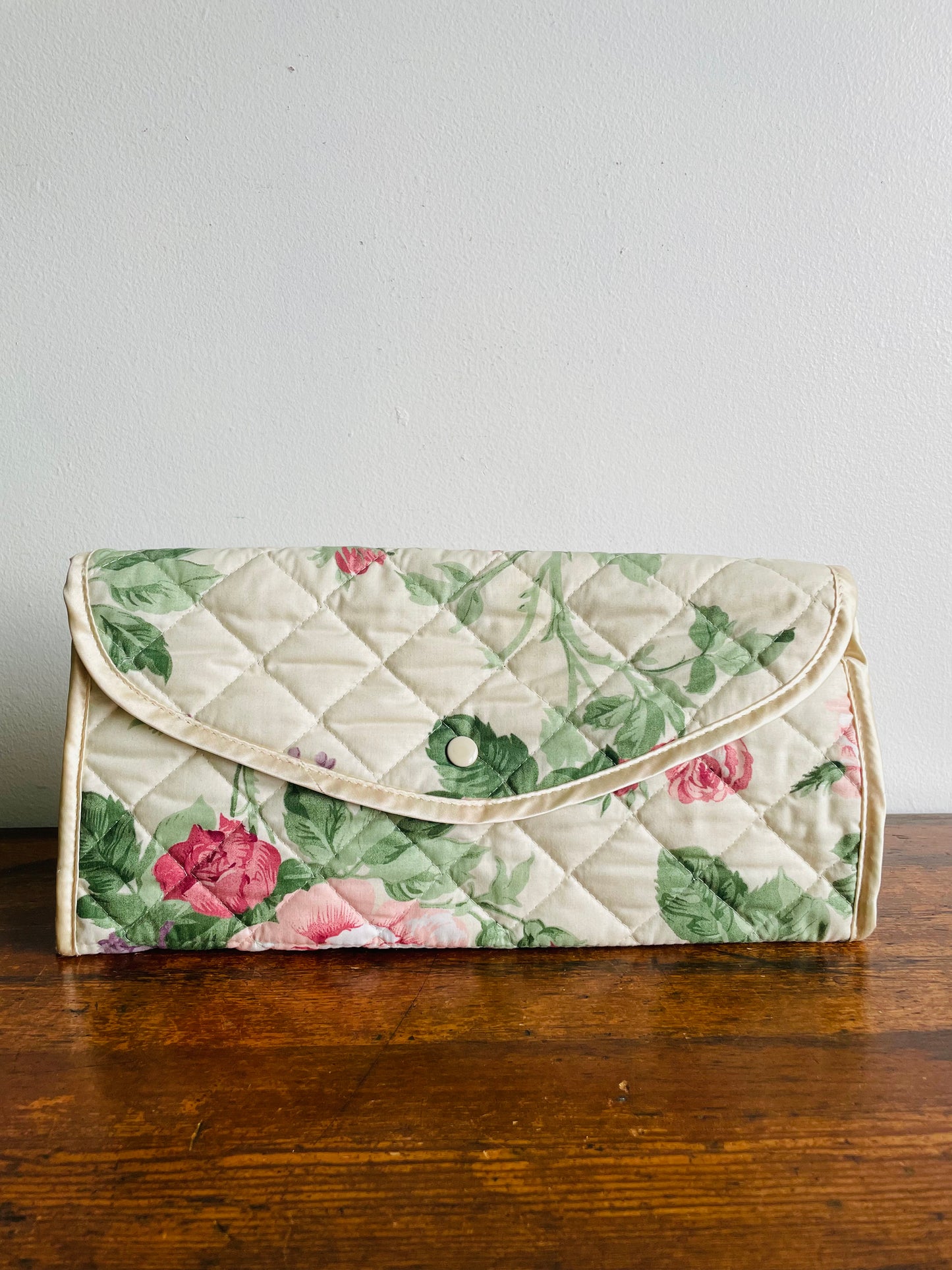 Quilted Floral Fabric Toiletry Case or Travel Bag with Lined Interior - Zips & Snaps Closed