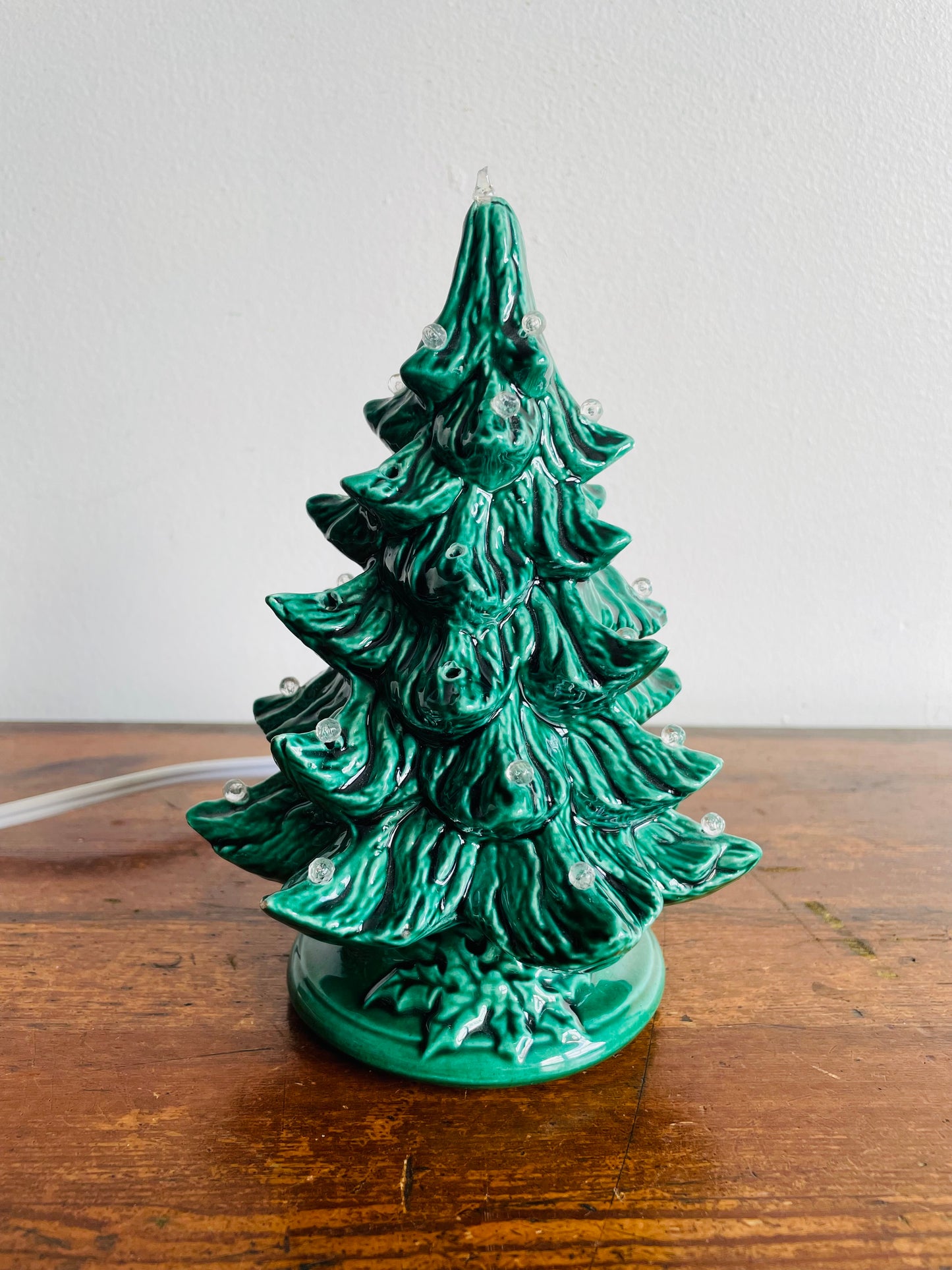 Miniature Green Ceramic Light Up Christmas Tree with Clear Bulbs (2005)