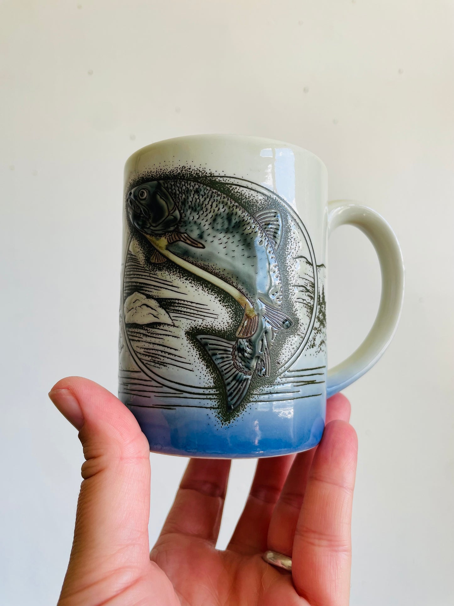 Vintage Jumping Trout Fish in Lake & Nature Mug - Otagiri Style