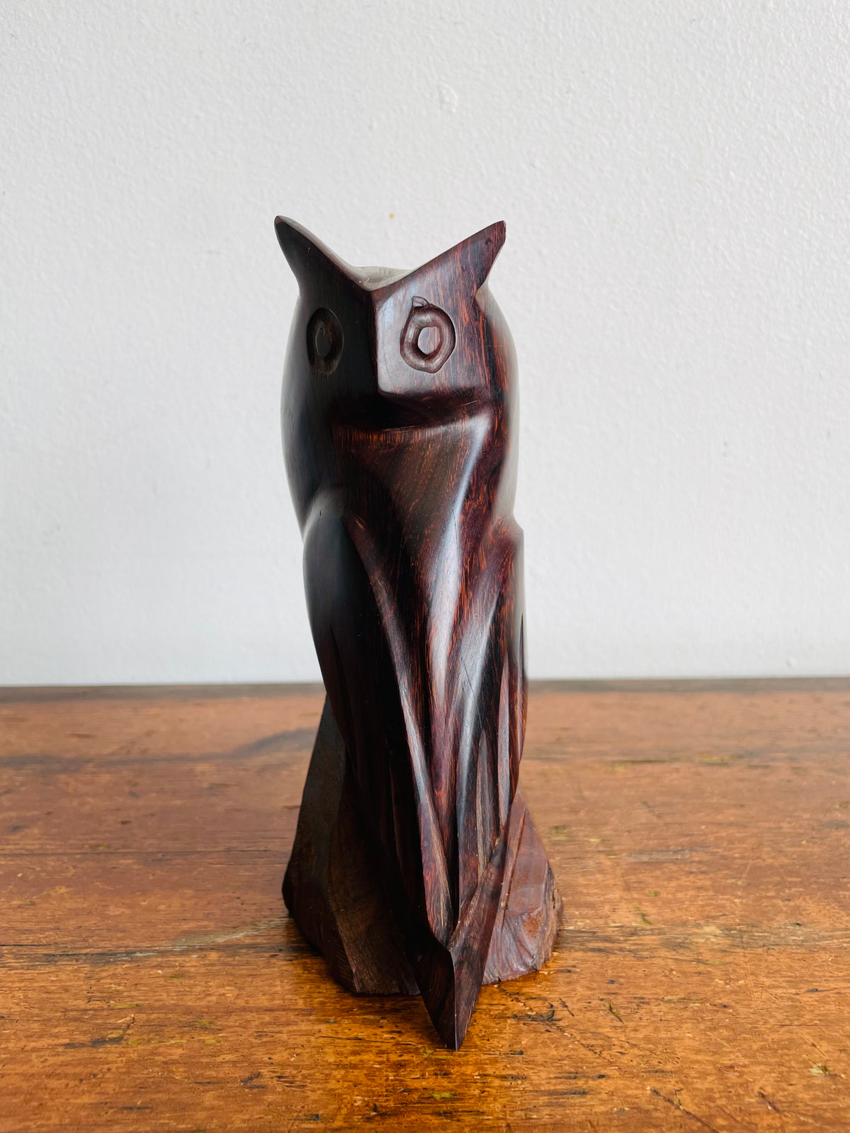 Vintage Hand-Carved Ironwood Owl Statue Figurine