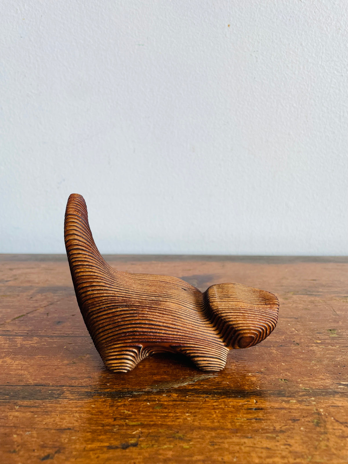 Vintage Canadian Folk Art Carved Cedar Wood Cat Figurine