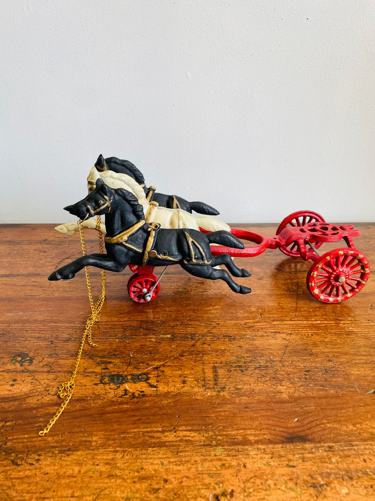 Vintage Hubley Cast Iron Three Horse Drawn Patrol or Fire Wagon with Driver Figure - Please Read