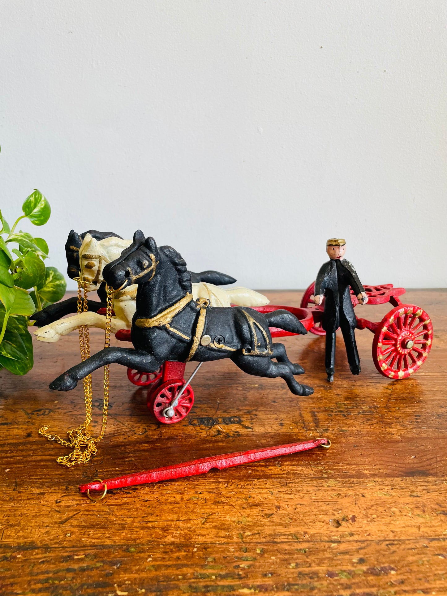 Vintage Hubley Cast Iron Three Horse Drawn Patrol or Fire Wagon with Driver Figure - Please Read