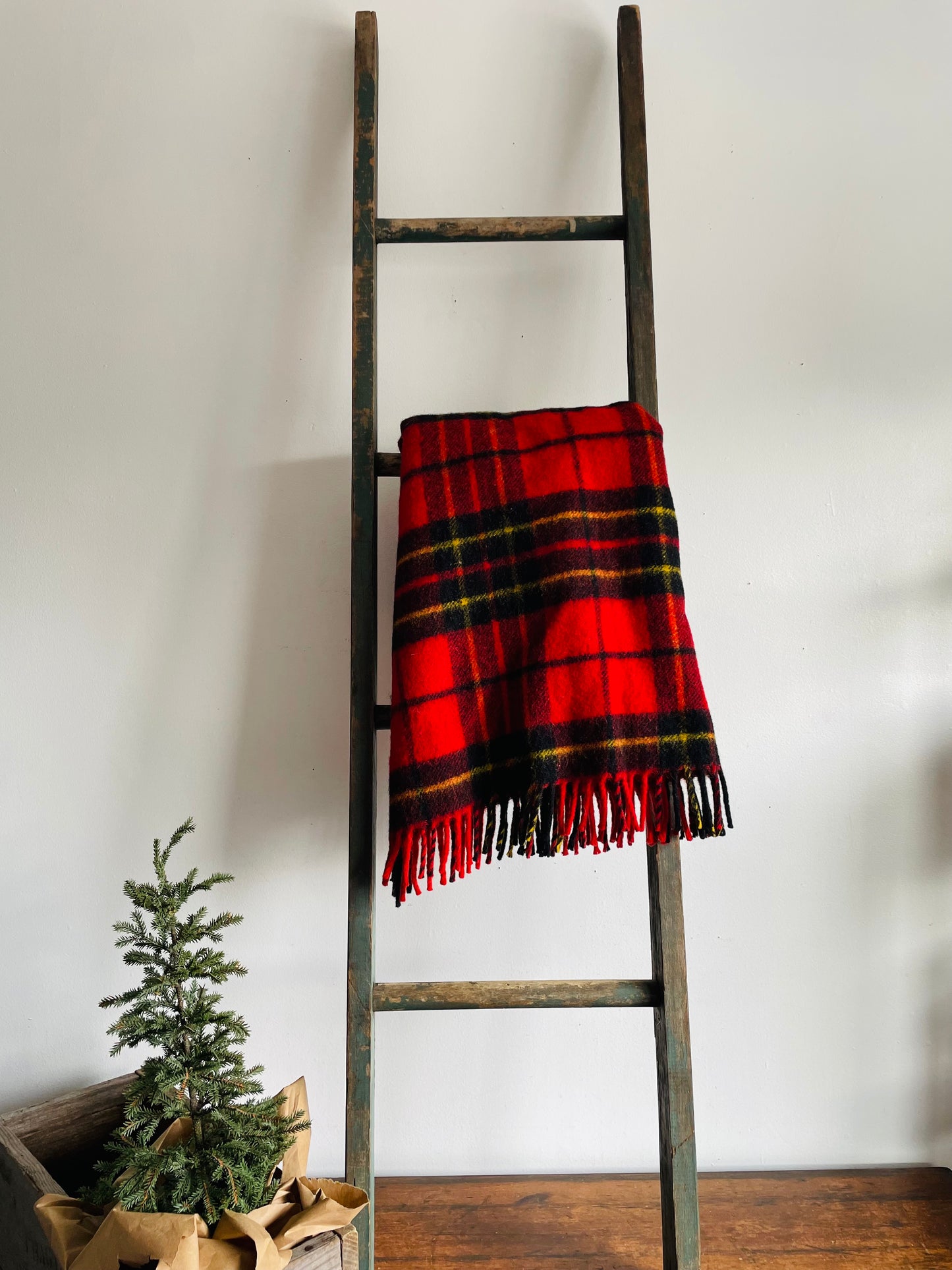 Vintage Rustic Green 5 Feet Tall Wood Barn Ladder - Originally Came from a Farm - Blanket Ladder, Porch Decor, Etc.