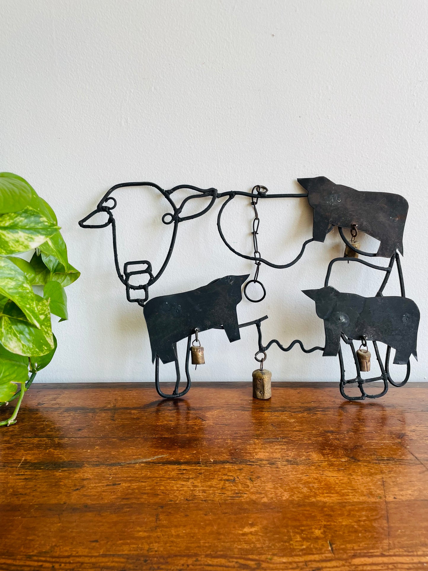 Iron Cow with Metal Bells Wind Chime Hanger