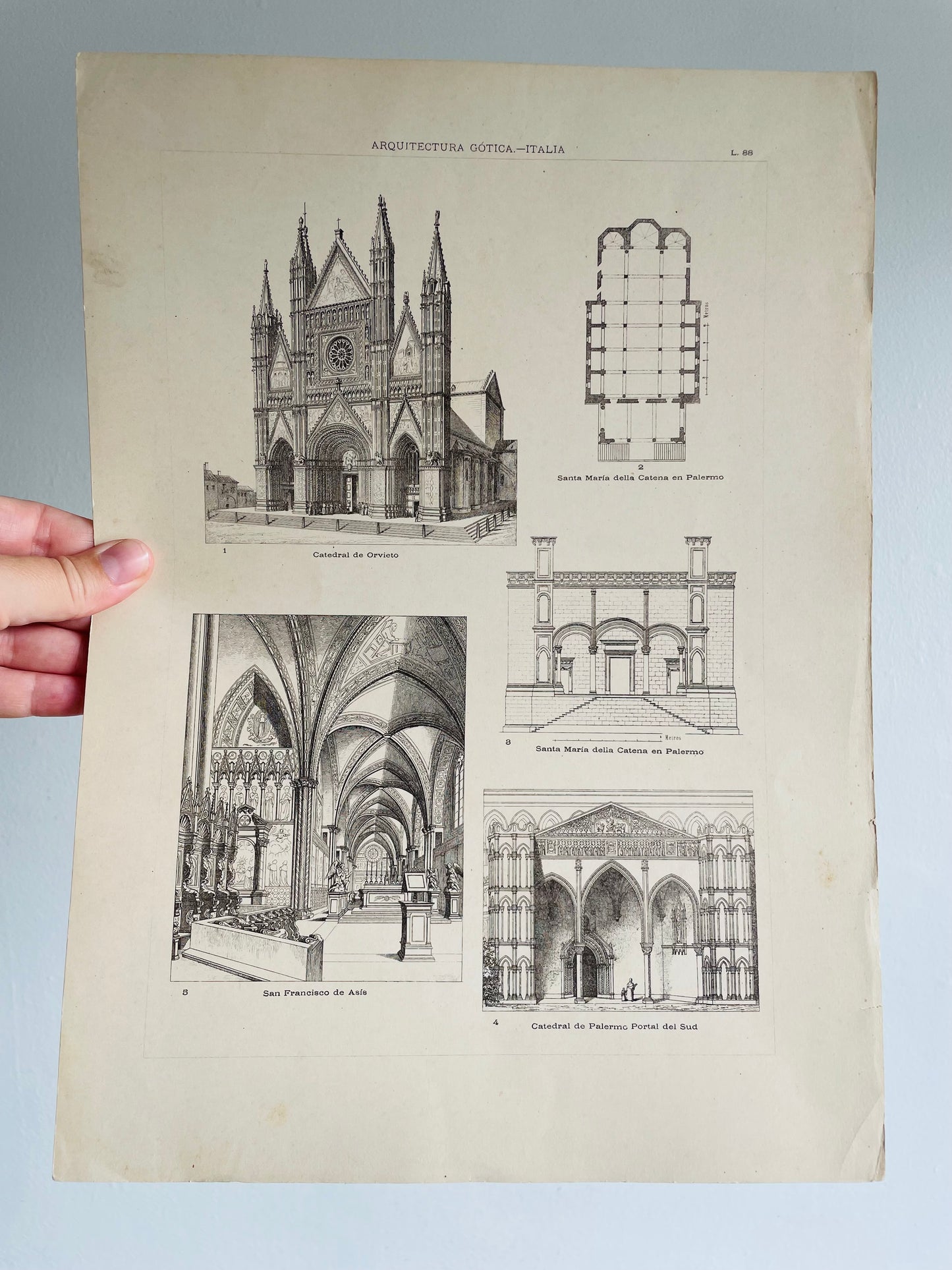 Gothic Architecture of Italy Page Print from Book - Found in Lisbon, Portugal