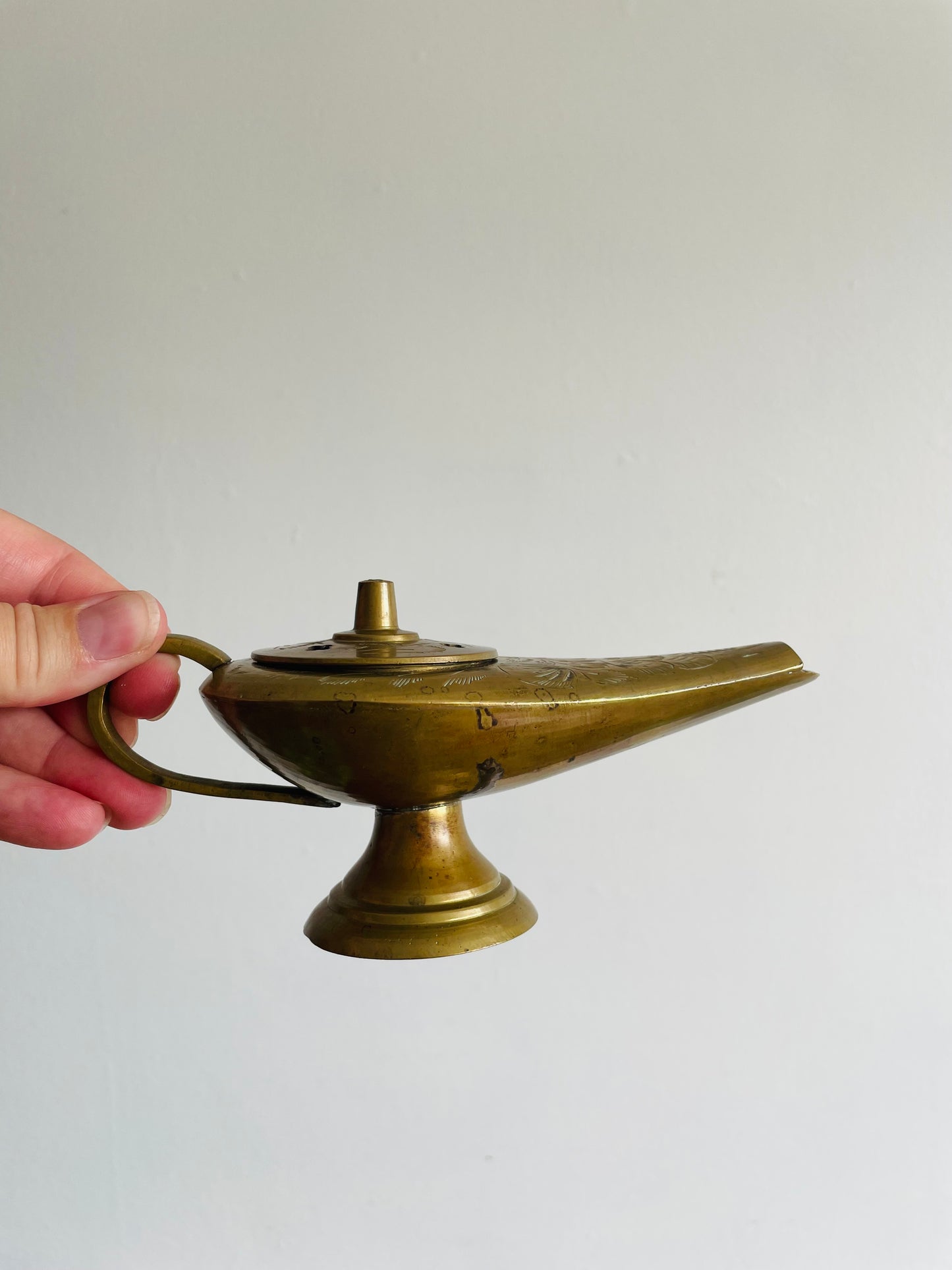 Solid Brass Aladdin Genie Lamp Incense Burner with Lid - Made in India