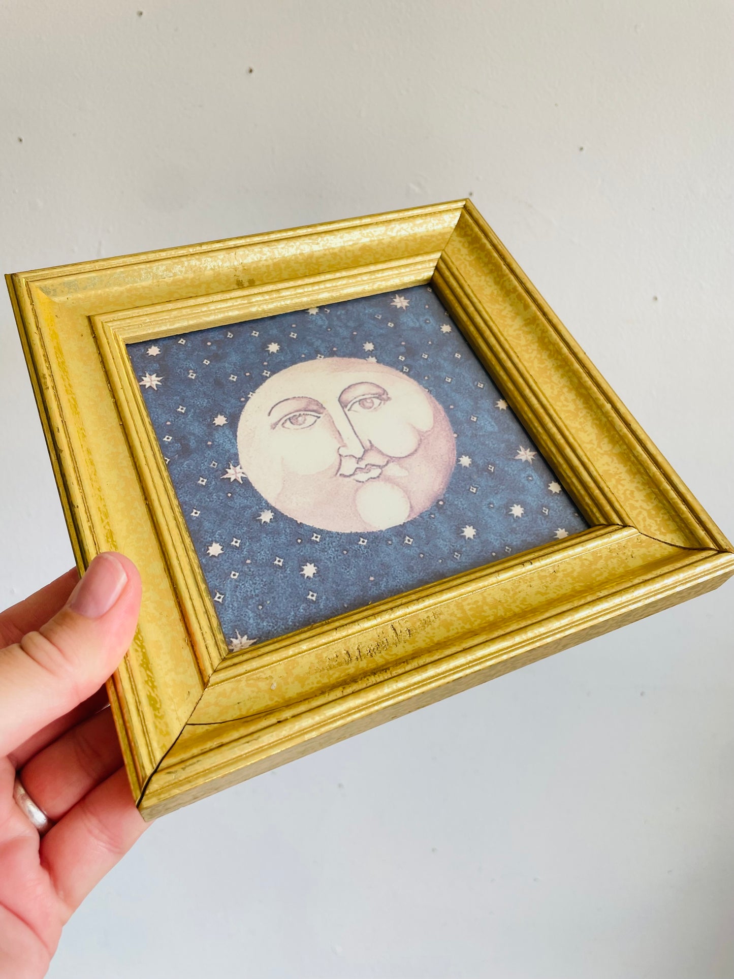 Vintage 1990s Mary Beth Zeitz Celestial Sun, Crescent Moon & Full Moon Print Pictures in Gold Frames - Set of 3 - Y2K Astrology Whimsigoth Decor