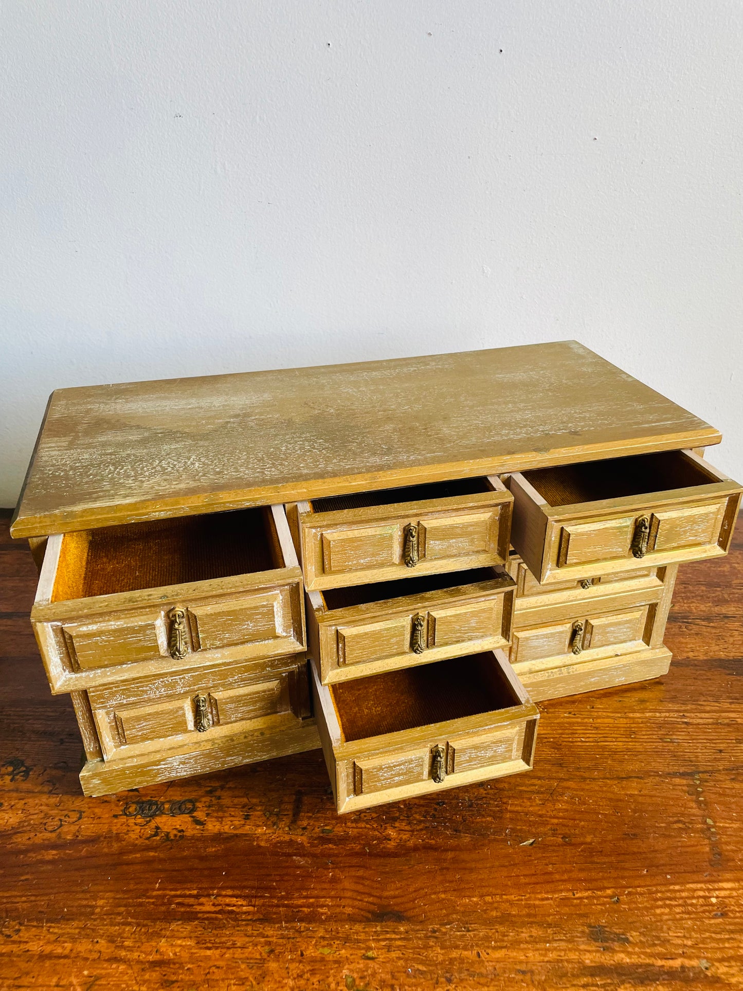 Large Wood Jewellery Box Shaped Like a Dresser with Felt Lined Drawers & Brass Pull Handles - Also Great for Office Supplies, Beads, Crafting, Etc.