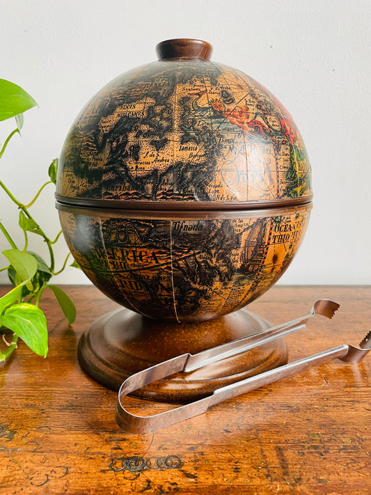 Vintage Mercurio D'Oro Old World Style Globe Ice Bucket - Made in Italy - Includes Stainless Steel Ice Tongs