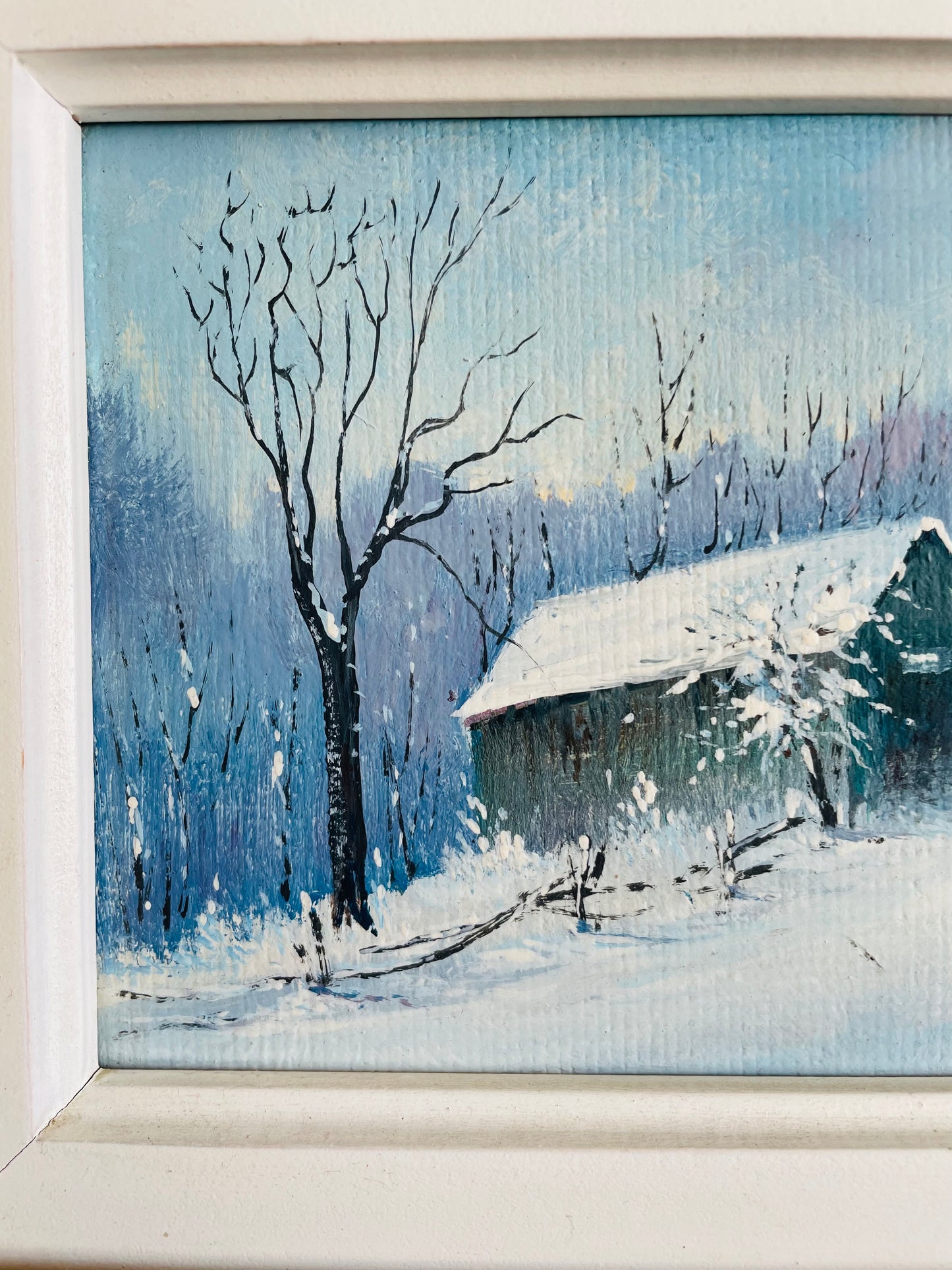 Vintage 1984 Original Art Painting of Child Pulling Sled with Chopped Wood Through Snow - "Painted by Harold Knight in my 89th Year"