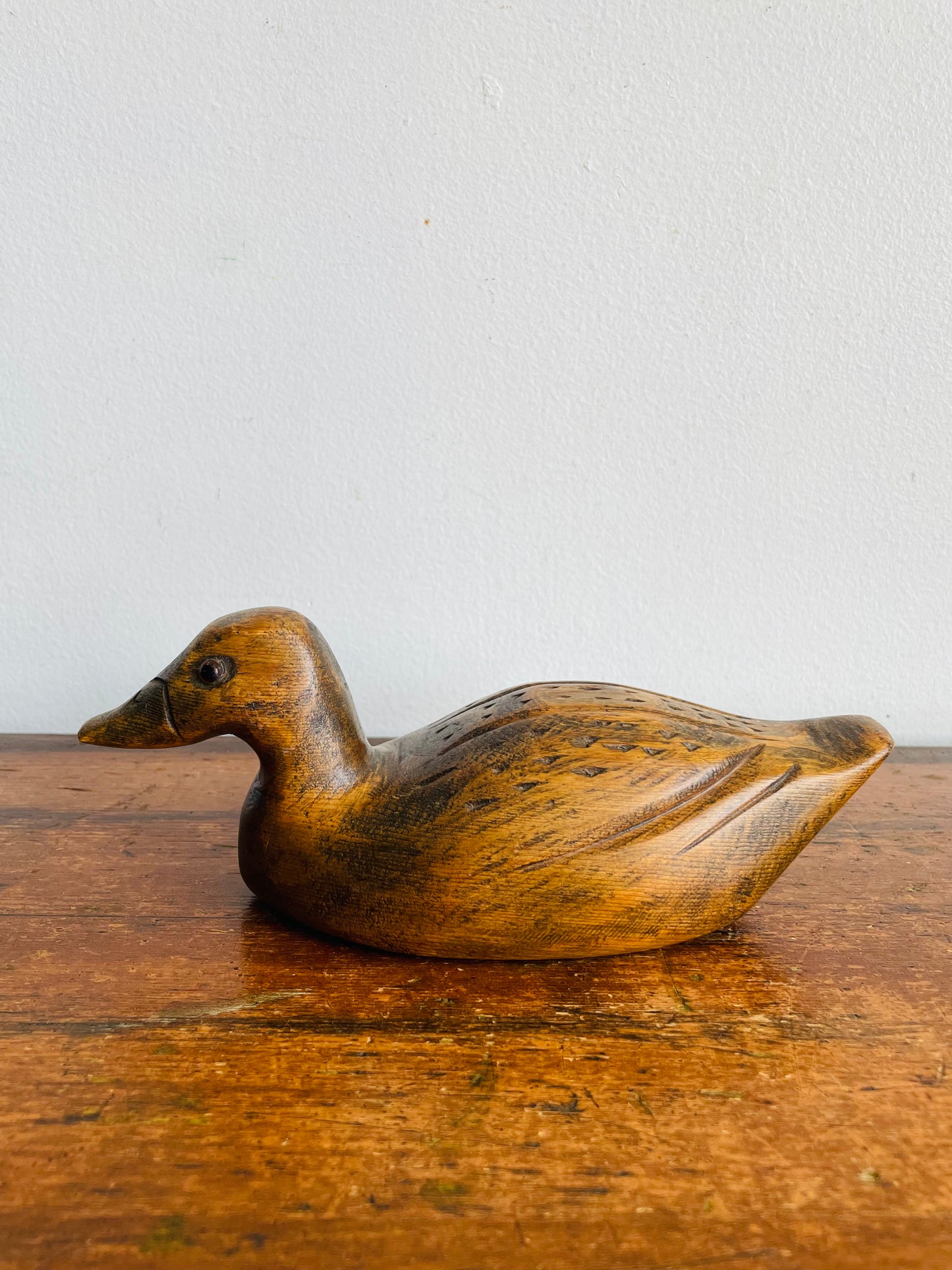 Vintage 1989 Wood Duck Decoy Bird Figurine - Artist Signed