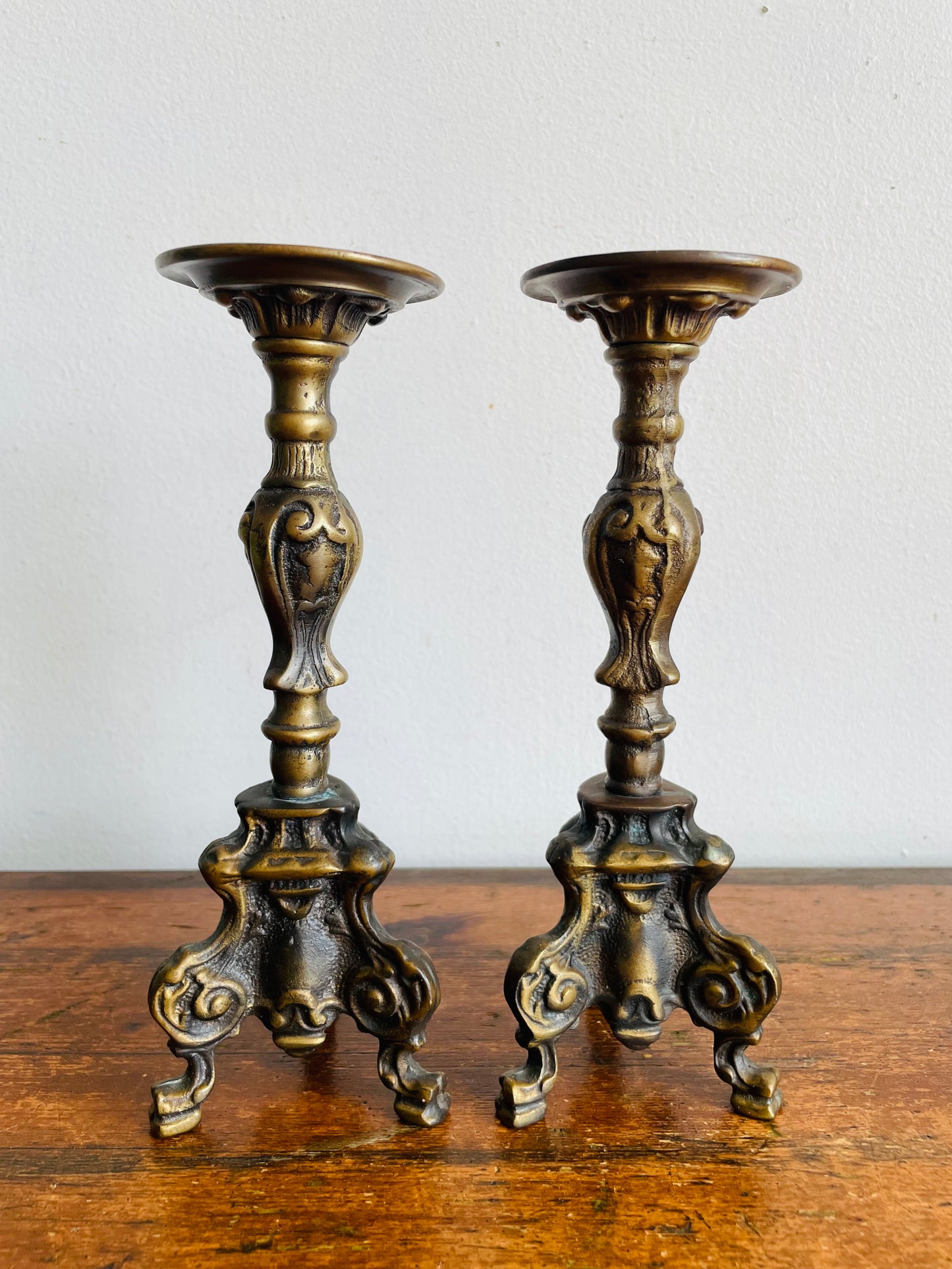 Vintage Heavy & Solid Brass Pricket Stick Candle Holders - Set of 2 - Can Unscrew & Take Apart