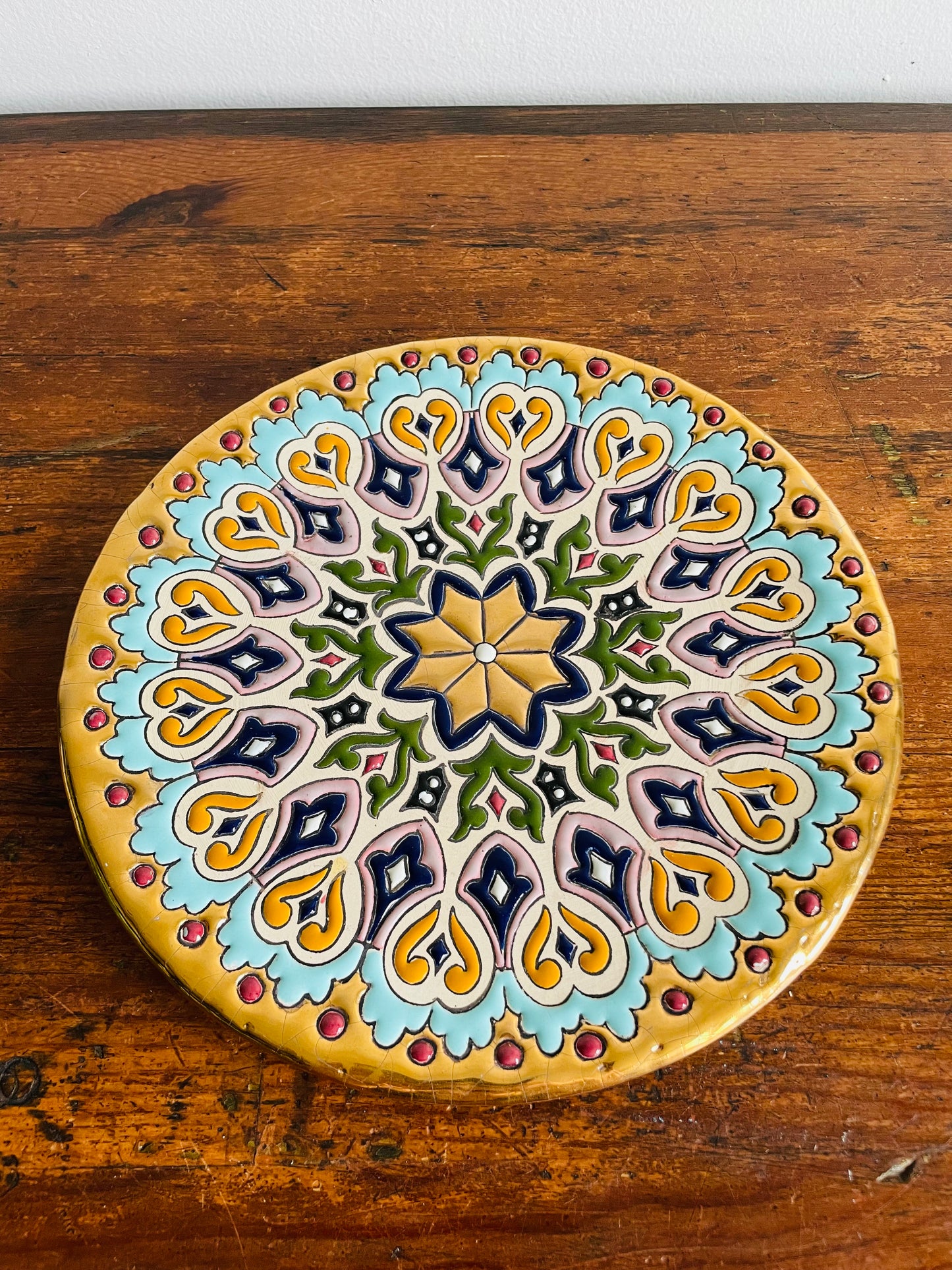 Handmade Wall Hanging Plate - Ceramicas Sevilla Spain Limited Editions - Decorated with 24 Karat Gold & Enamel