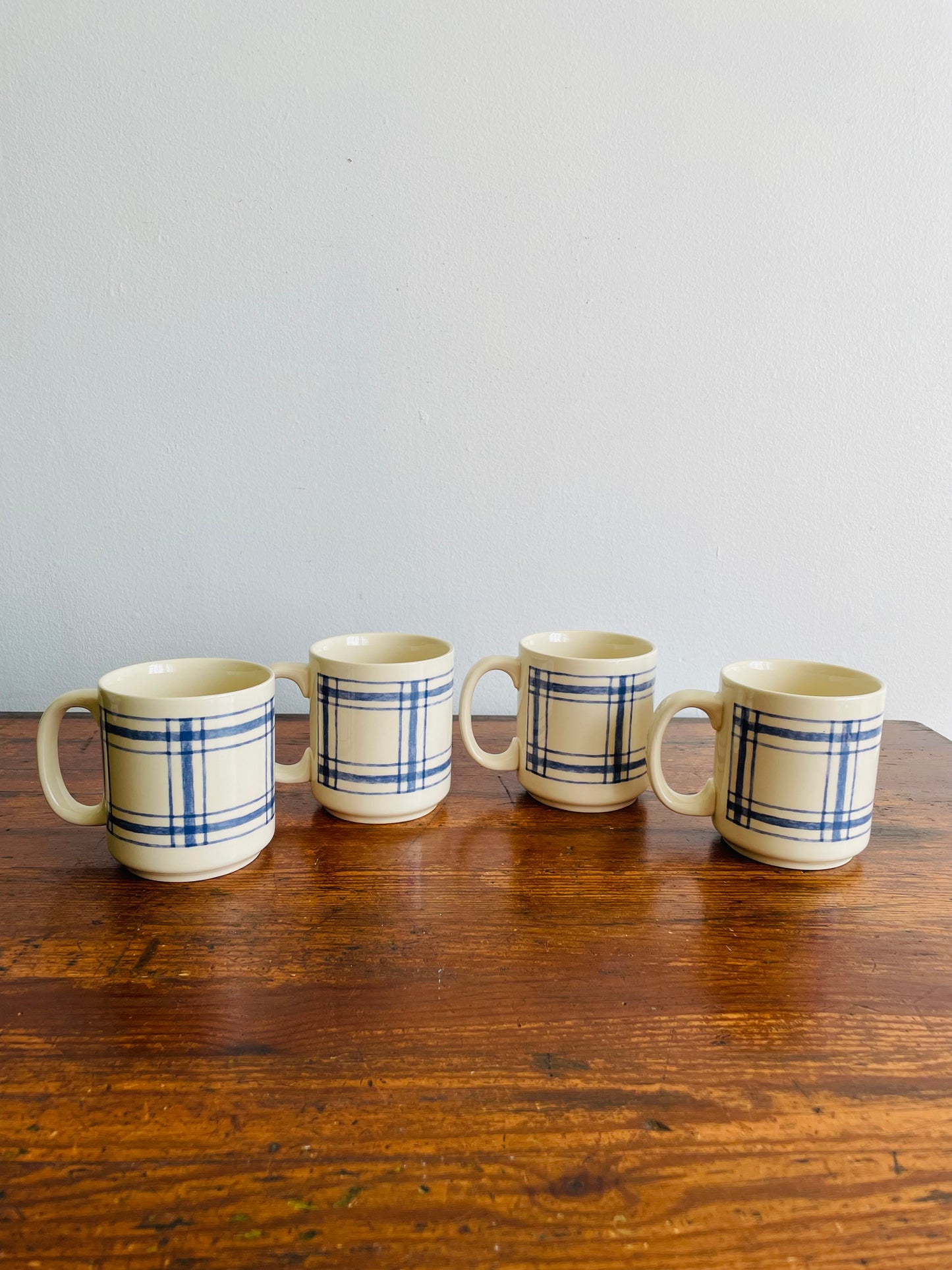 Eaton Home Blue Checkered Tartan Pattern Mugs - Set of 4 - # 2