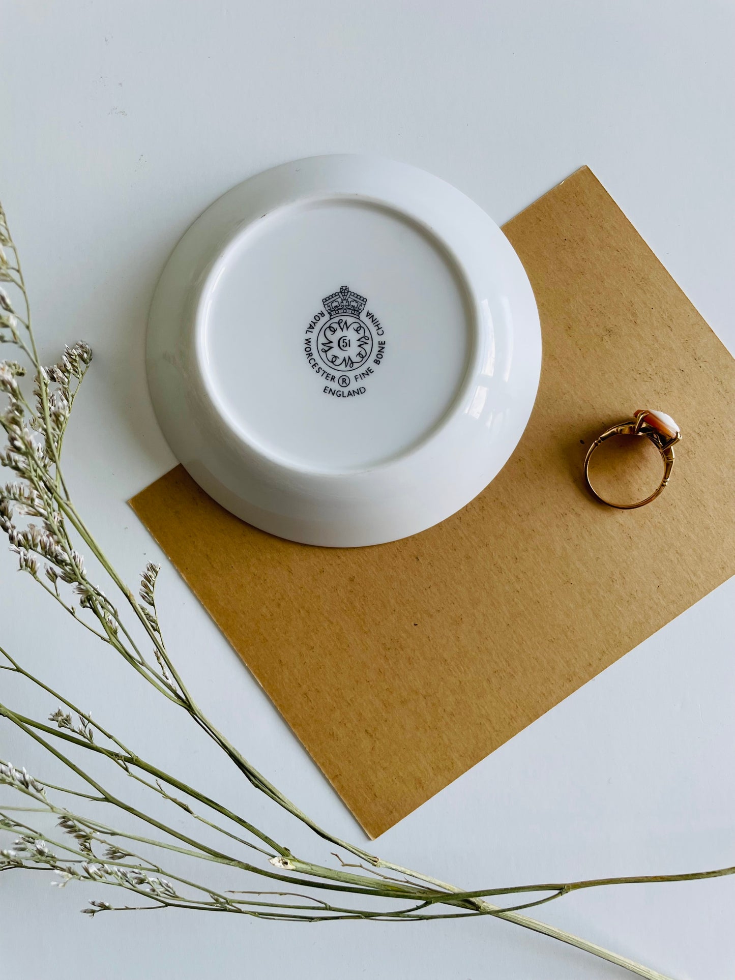 Vintage Royal Worcester Fine Bone China Miniature Plate with Blue Flowers - Ring Dish / Butter Pat / Jewellery - Made in England