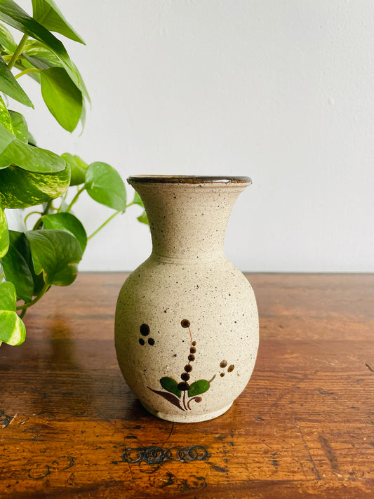 Signed Mexican Tonala Pottery Vase with Folk Art Bird Design