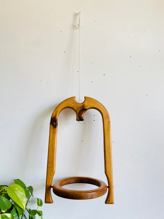 Vintage Mid-Century Modern Style Hanging Wood 6” Plant Pot Holder - Hang From Ceiling or Windowsill - Indoor Garden