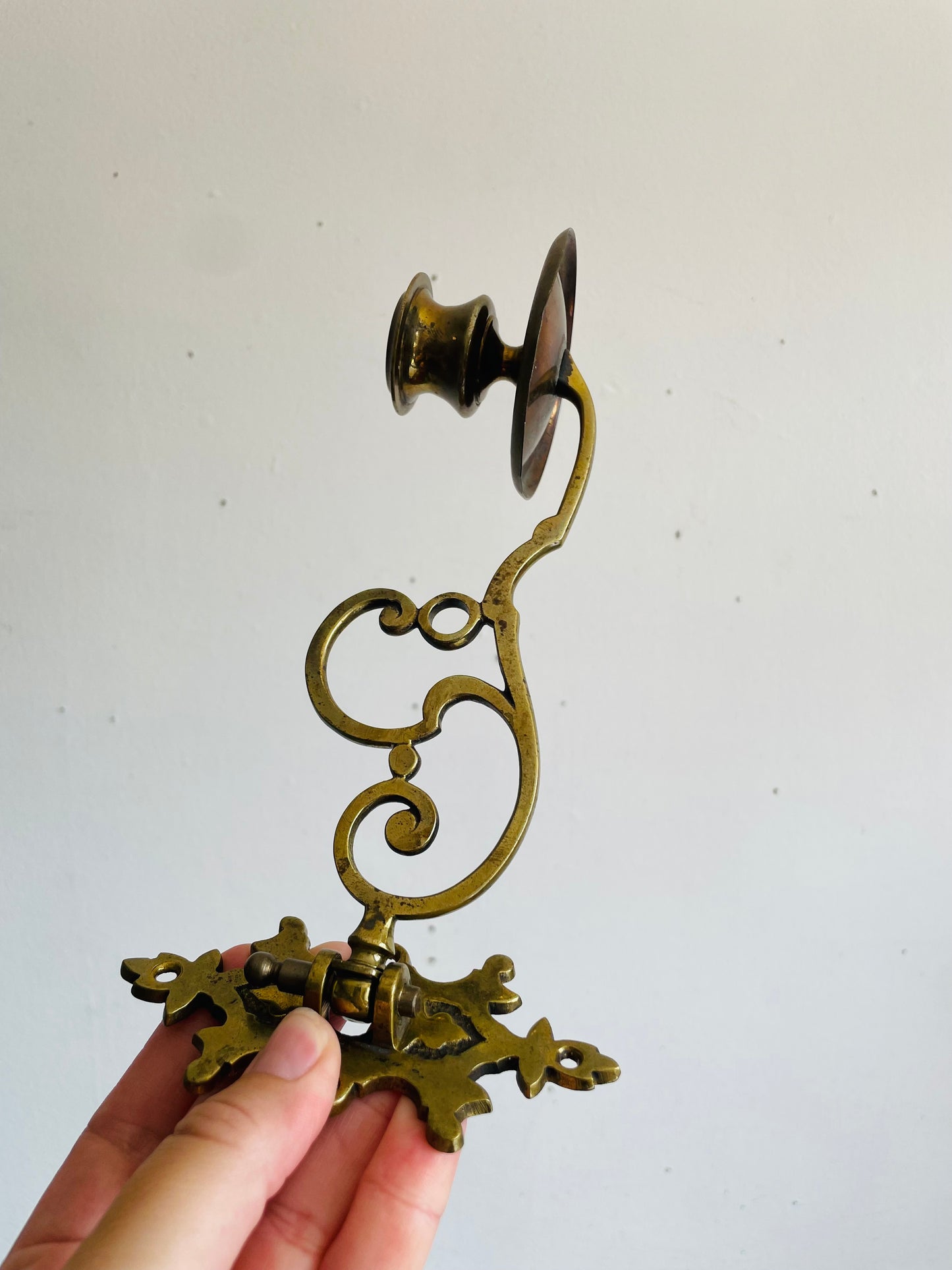 Vintage Wall Mount Solid Brass Candle Holder Piano Sconces with Scroll-Work Arms & Swing Mechanism - Can Rotate 180 Degrees - Set of 2