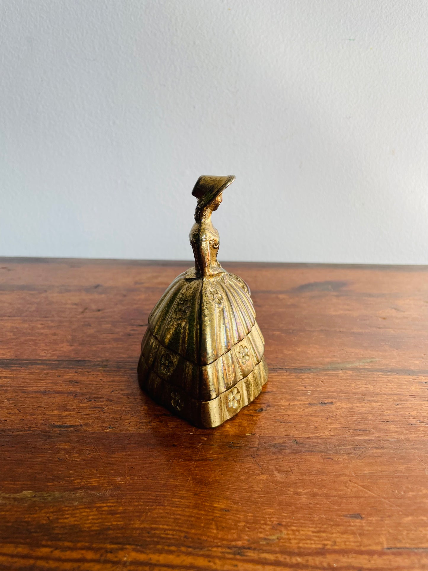 Solid Brass Bell with Victorian Lady in Floral Dress # 1 - Made in England