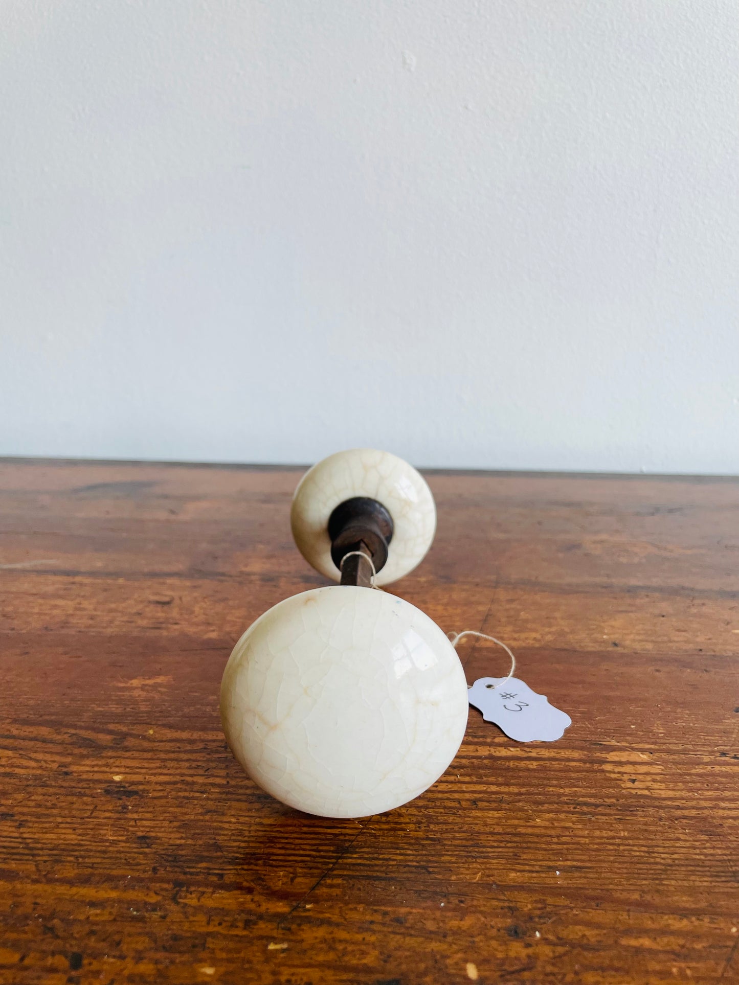 White Porcelain Door Knob Set with Connecting Spindle Shaft #3
