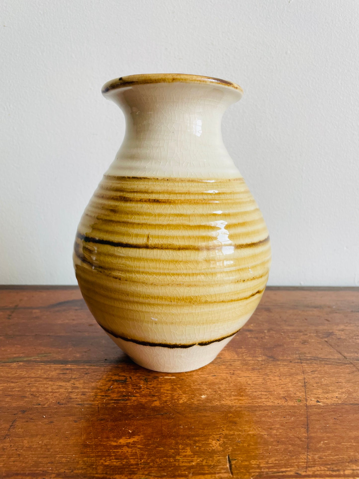 Studio Pottery Vase in Neutral Shades of Tan, Cream & Brown