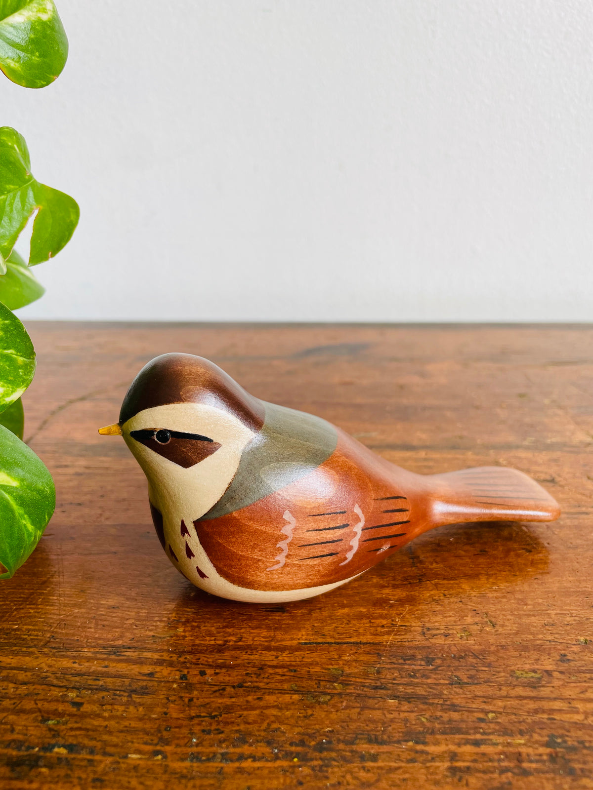 Vintage 1992 Hand-Painted Wood Fox Sparrow Bird - Artist Signed - Jim Harkness - Stayner, Ontario