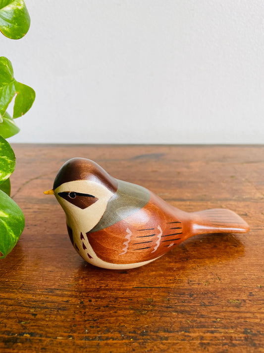 Vintage 1992 Hand-Painted Wood Fox Sparrow Bird - Artist Signed - Jim Harkness - Stayner, Ontario