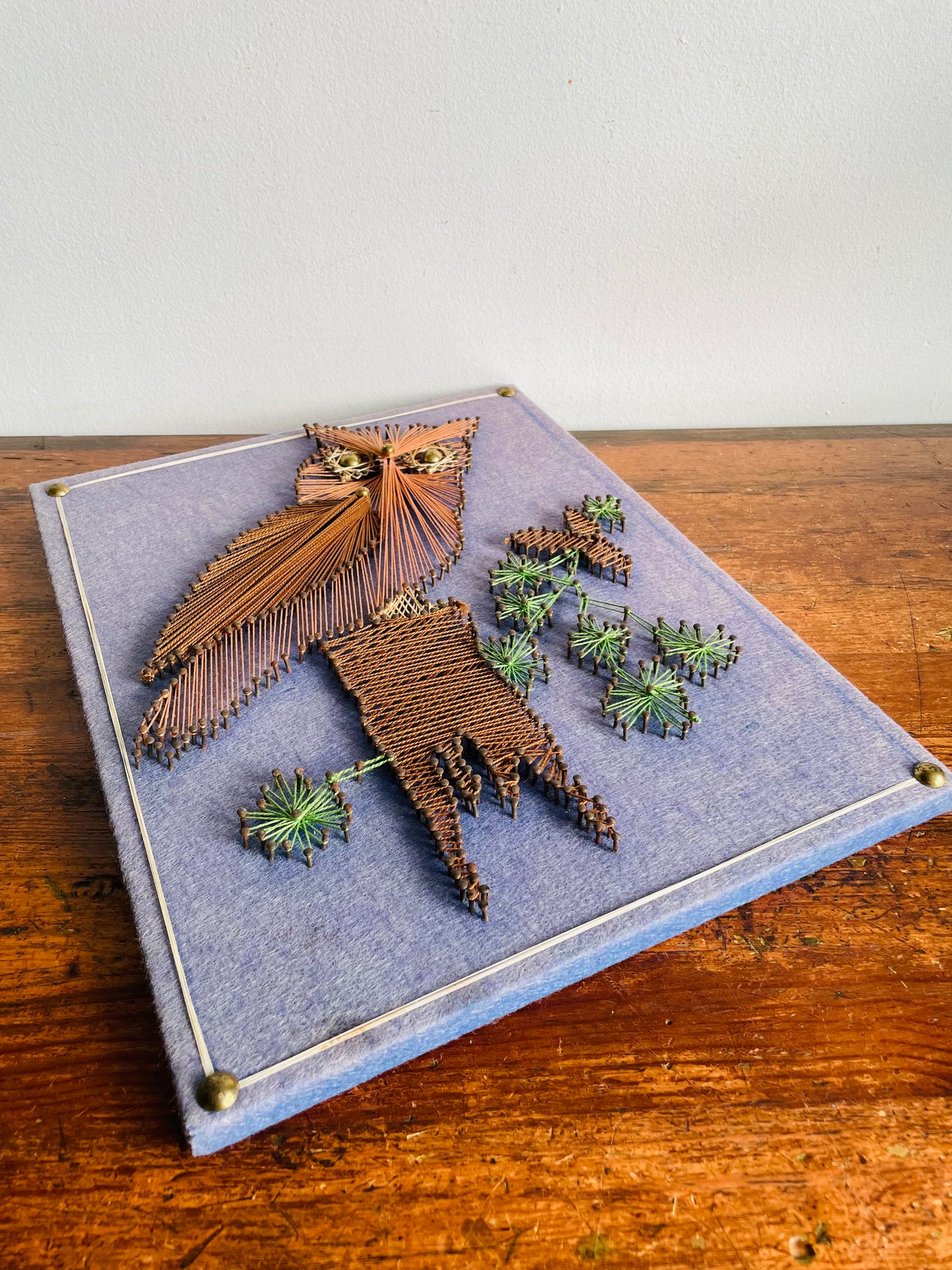 Vintage MCM Mid-Century Modern Owl String Art Picture