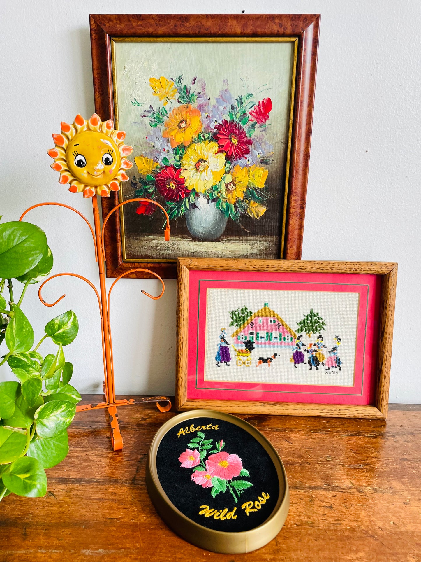 Vintage Original Art Floral Still Life Painting Picture of Flowers in Vase