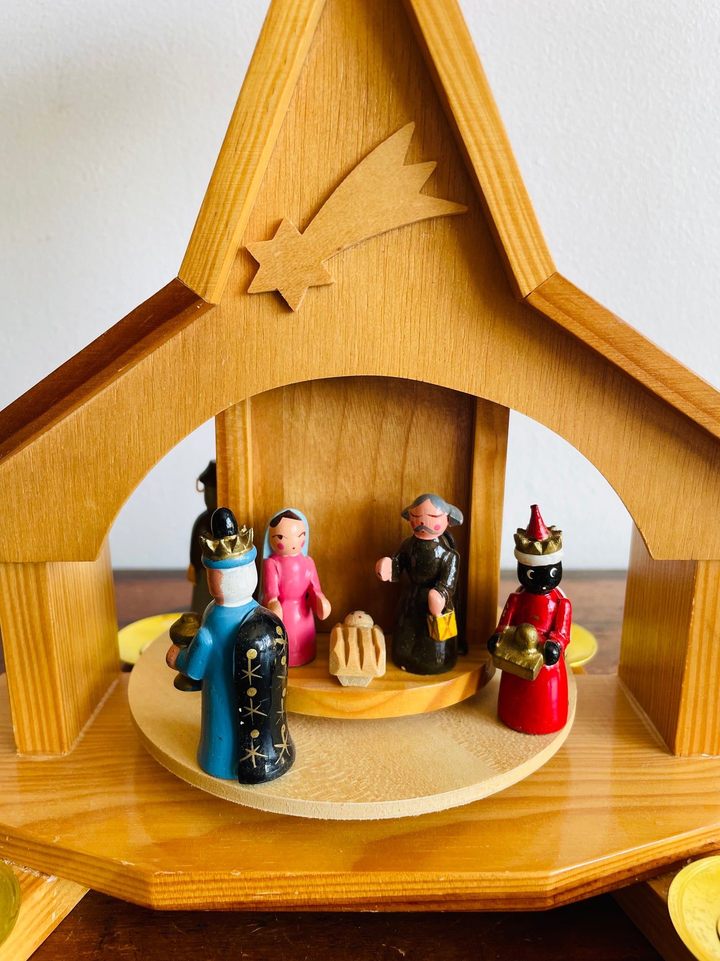 Wooden Christmas Pyramid Nativity Candle Carousel - Made in Taiwan