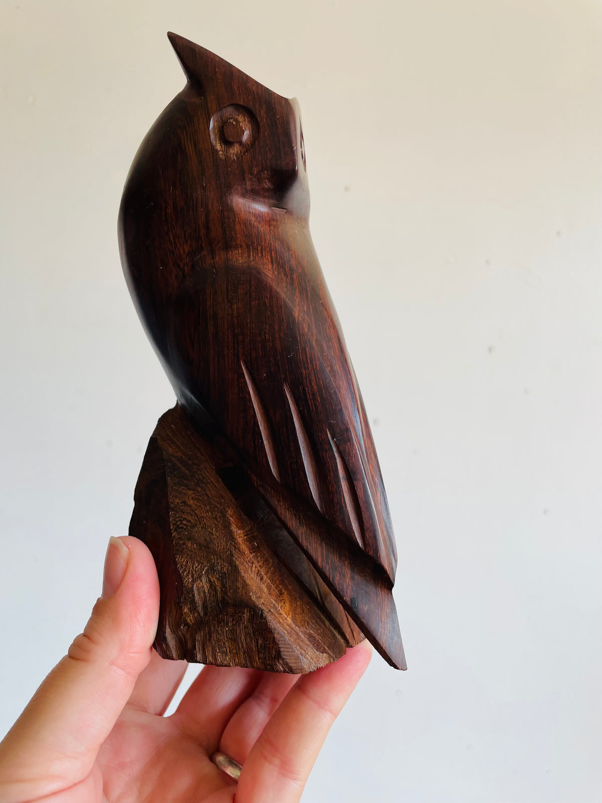 Vintage Hand-Carved Ironwood Owl Statue Figurine