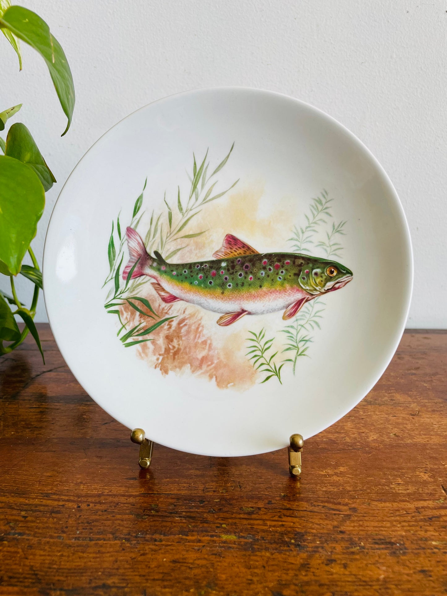 Vintage Burleigh Ironstone Trout Fish 7" Side Dish Plate - Staffordshire England - Includes Optional Wall Plate Hanger