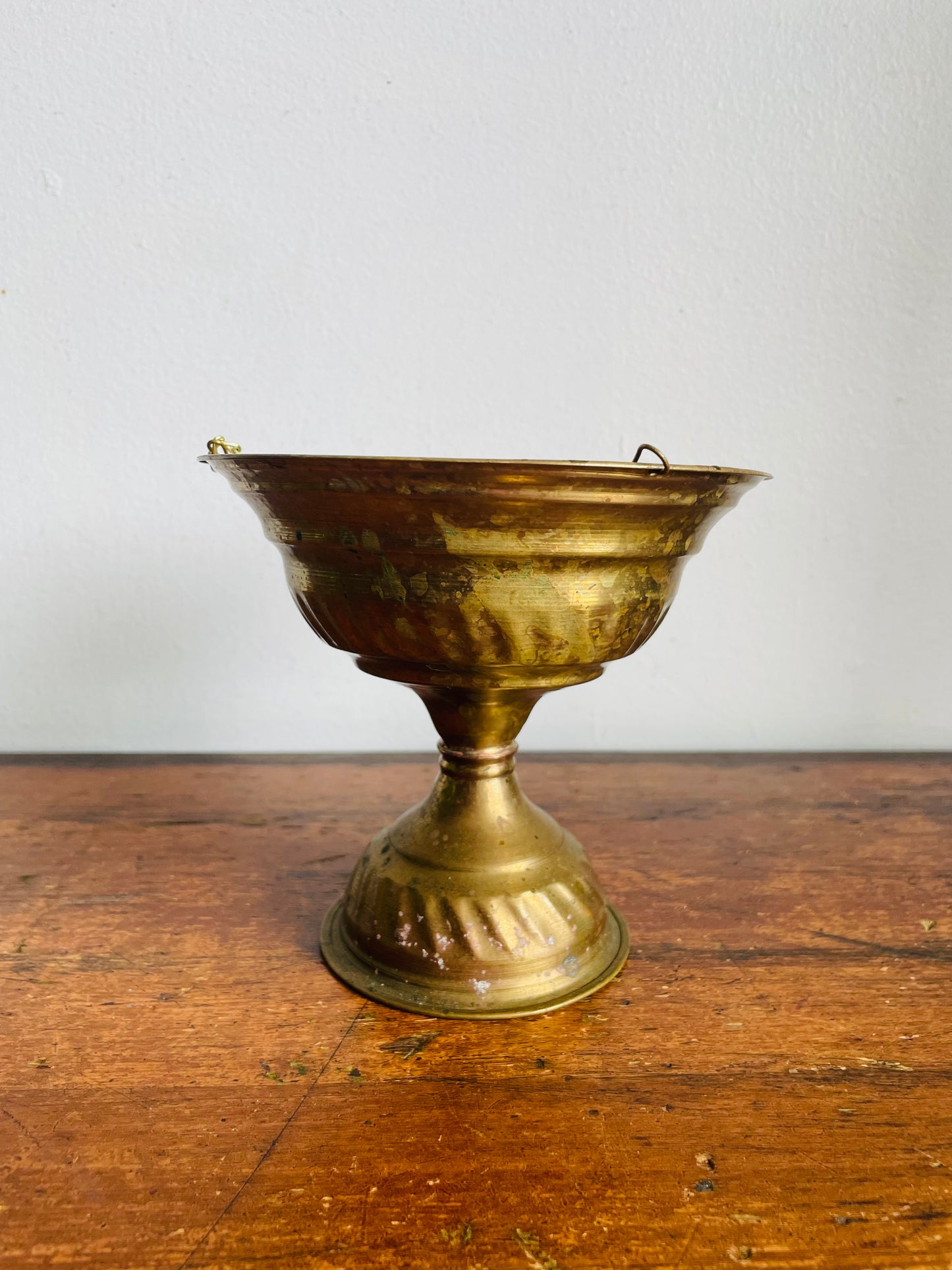 Vintage Brass Pedestal Dish Hanging Planter Pot - Can Stand or Hang from Chain