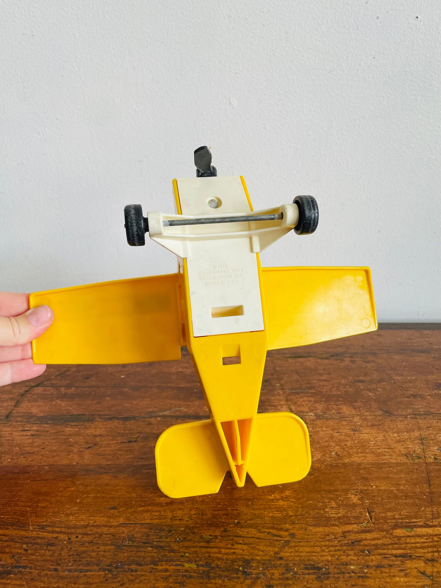 Vintage 1976 Fisher Price Toys 307 Bright Yellow Airplane Vehicle Toy - Propeller & Wheels Spin