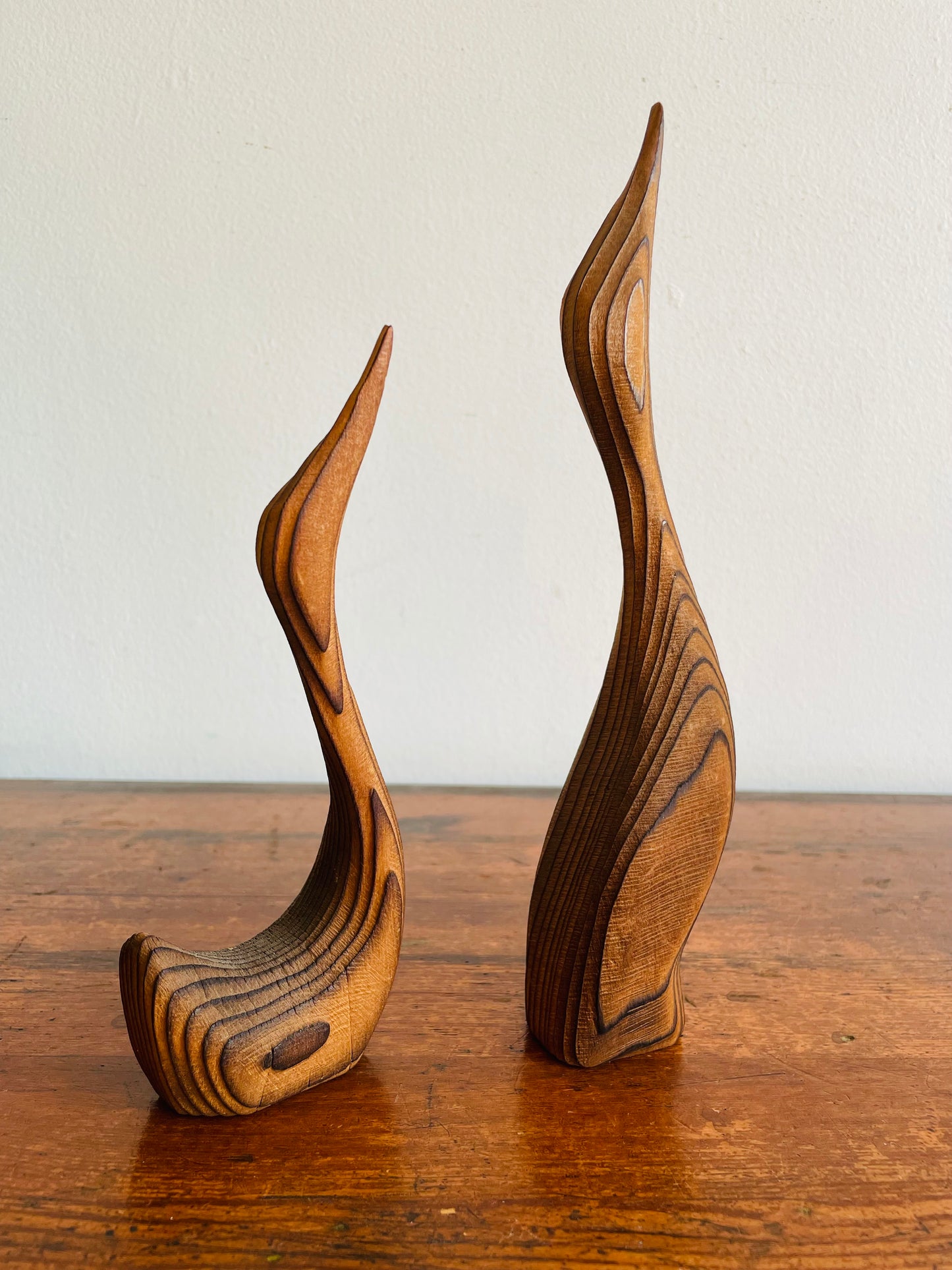 Mid-Century Modern Carved Redwood Birds by Oscar W. Johnston - Set of 2