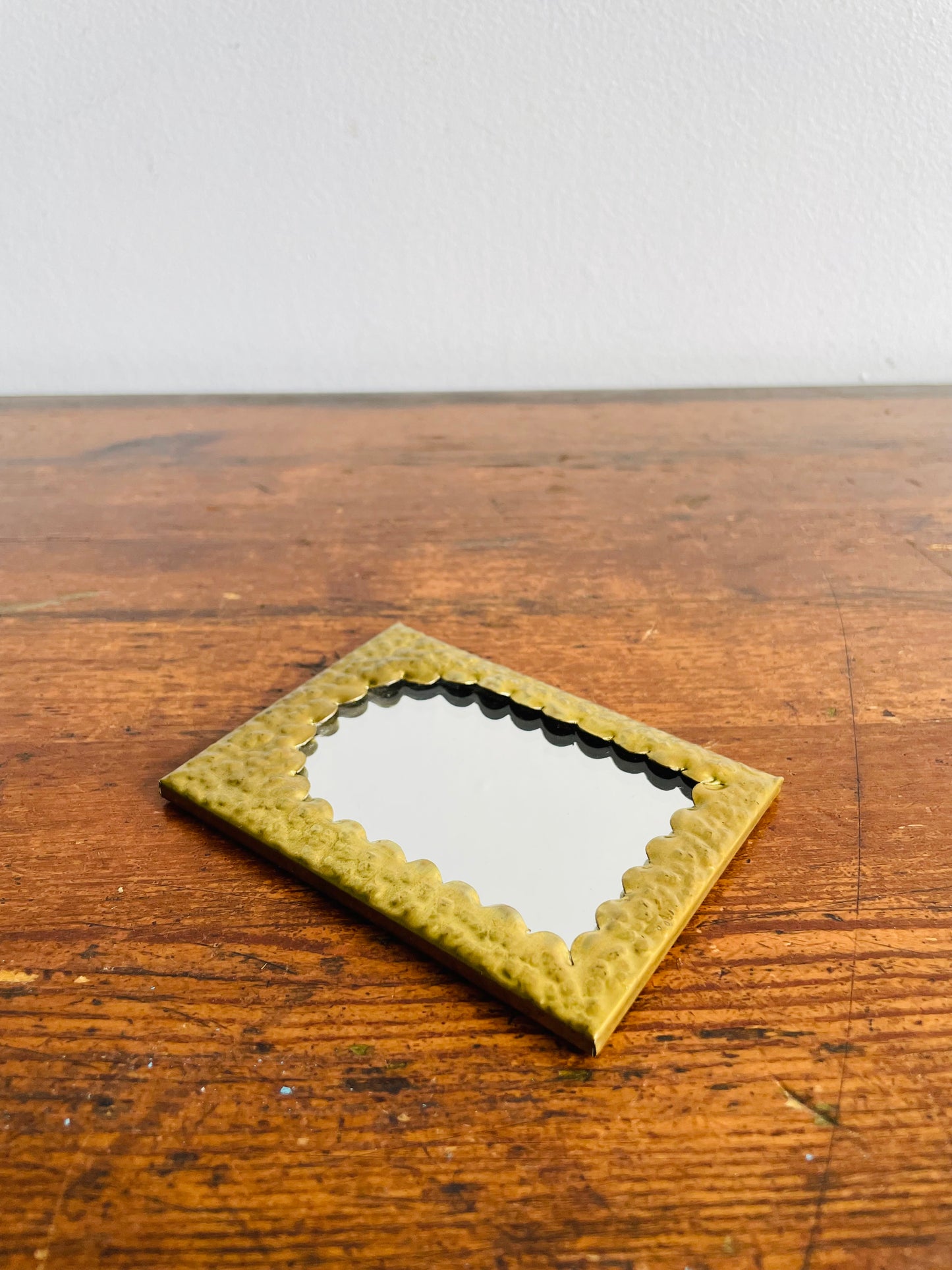 Pocket Sized Hammered Brass Mirror with Cloth Pouch