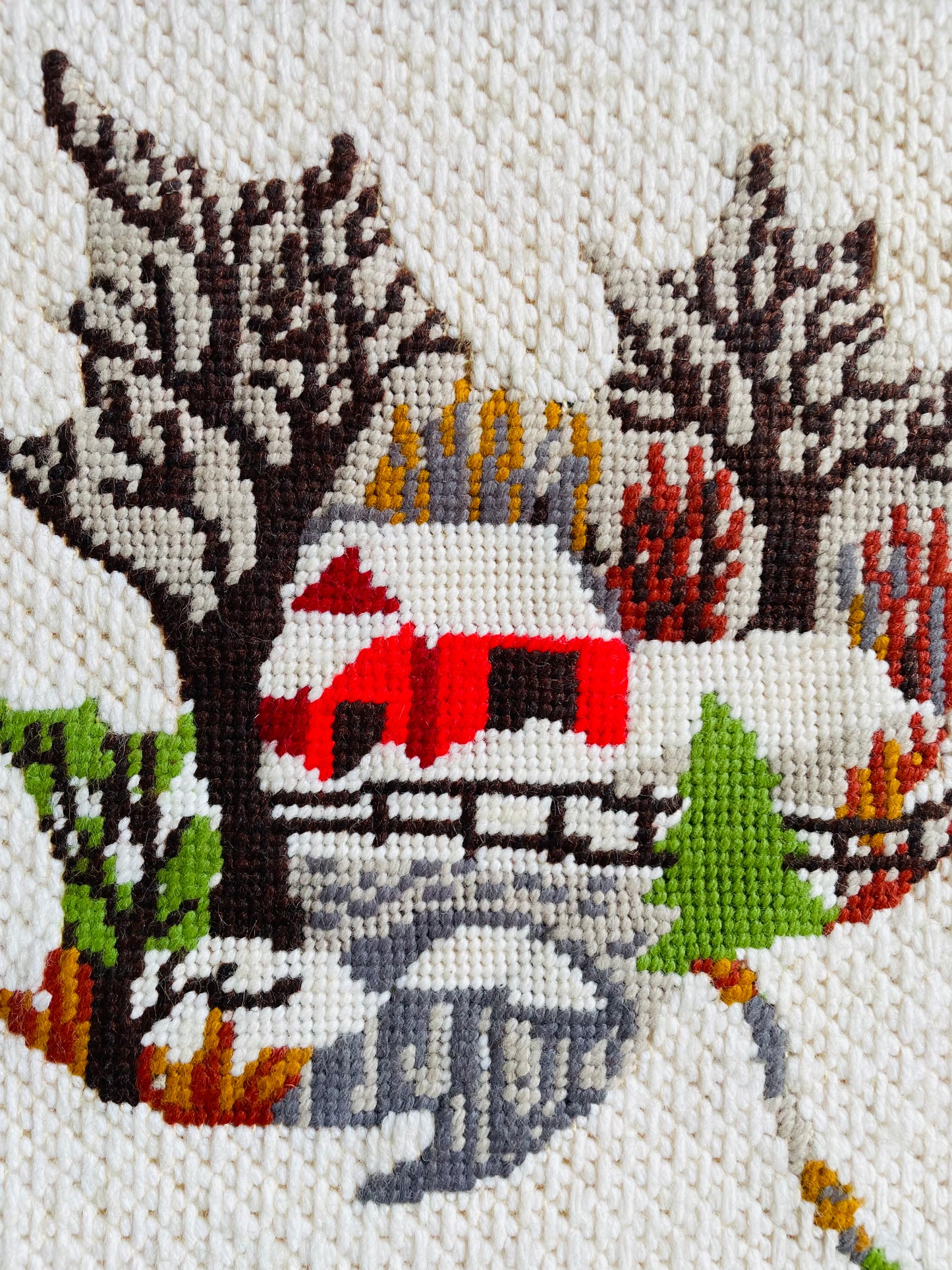 Cozy Red Cabin & Covered Bridge Embroidery Picture