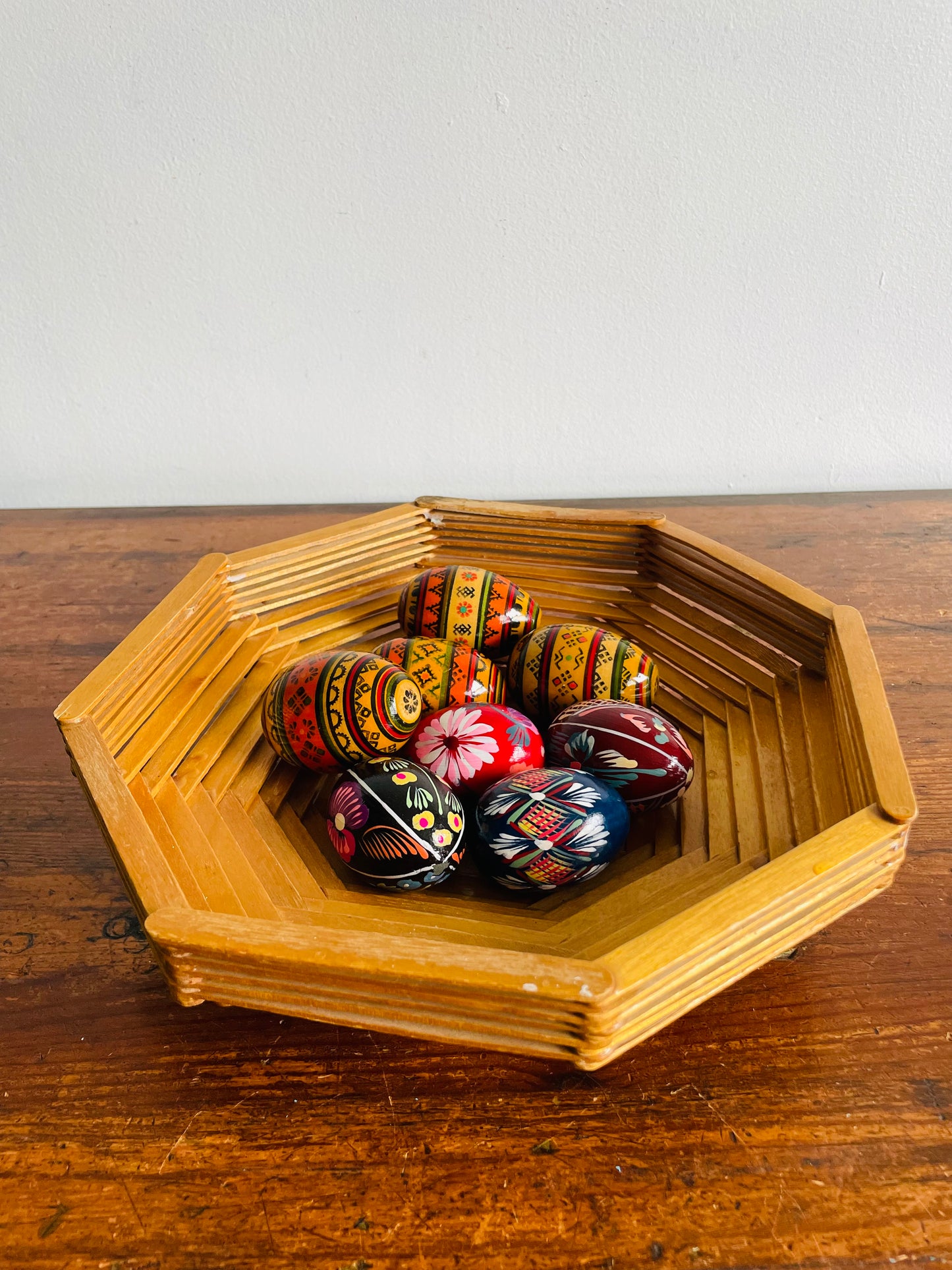 Hand Painted Wood Eggs with Various Designs - Set of 4