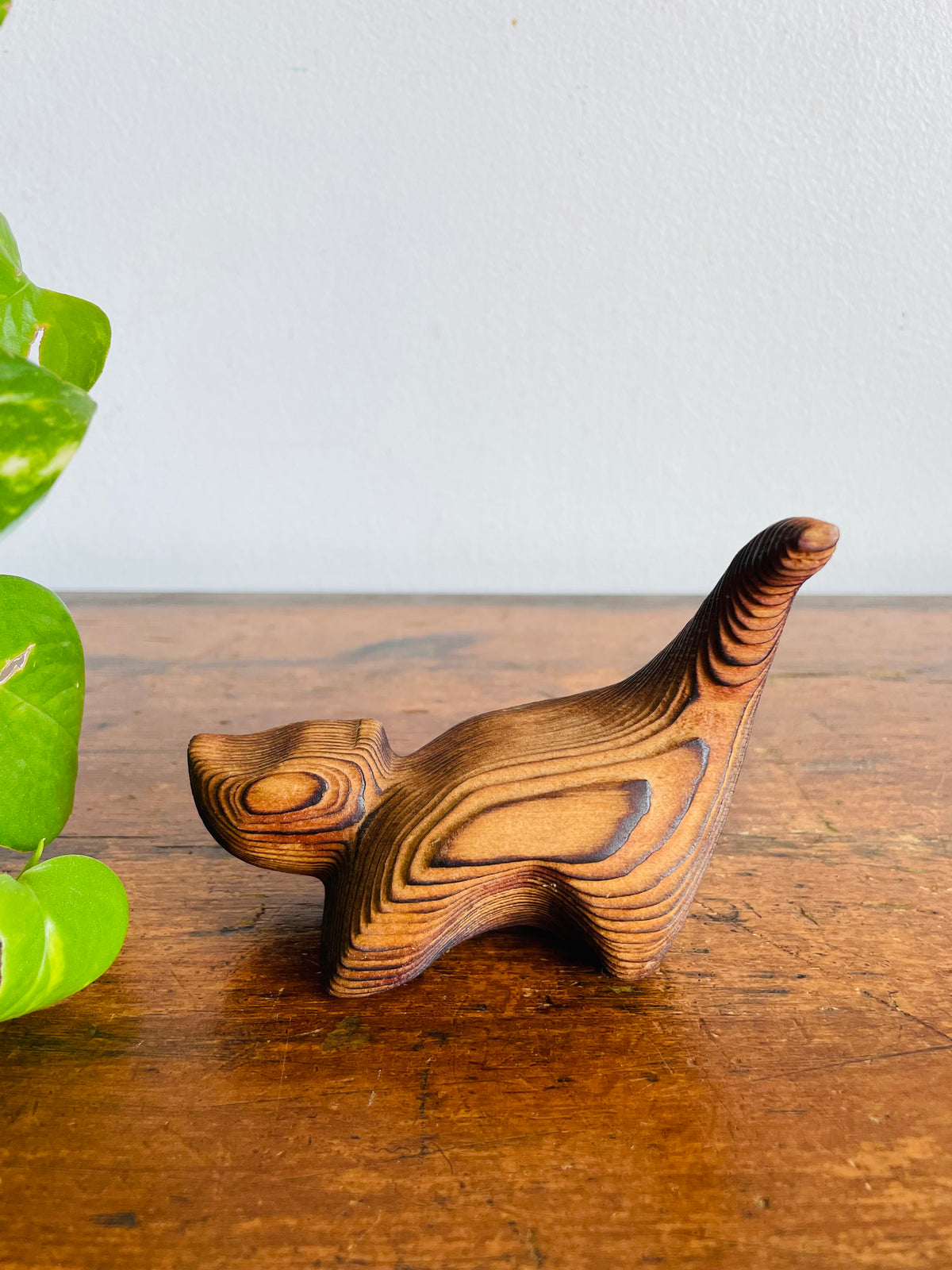 Vintage Canadian Folk Art Carved Cedar Wood Cat Figurine