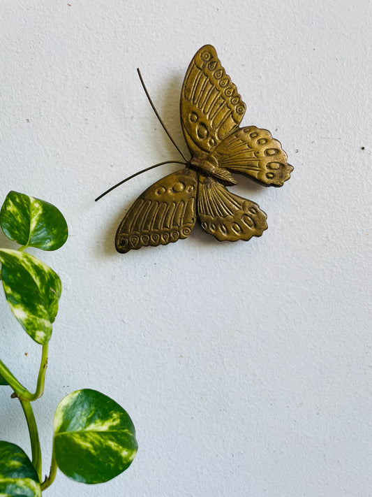Vintage Solid Brass Butterfly - 4.5” Wingspan - Made in India - Can Hang or Lay Flat