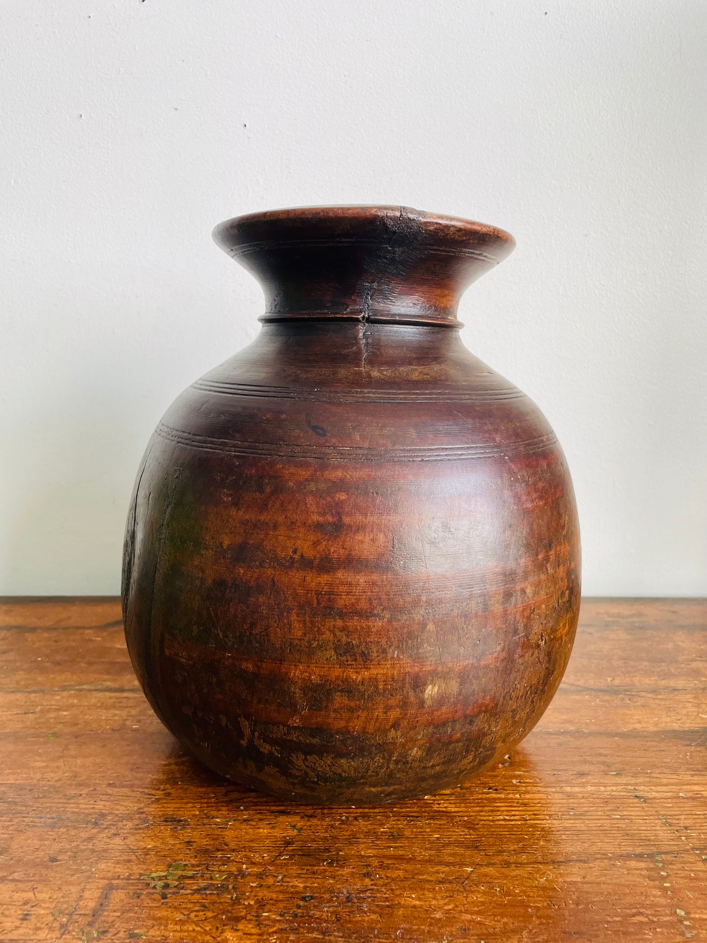 Vintage / Possibly Antique Wood Himachal Pot Vase - Handcrafted & Carved from a Single Piece of Wood - Tribal Northern India - Himachal Pradesh Region - Originally Used to Store Water