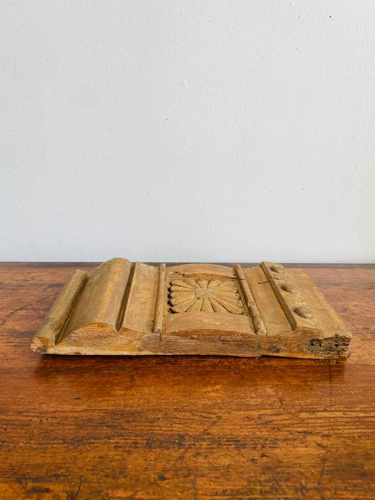 Vintage Wood Architectural Salvage Plinth Block Piece with Floral Rosette & Molded Trim - Can Hang or Stand