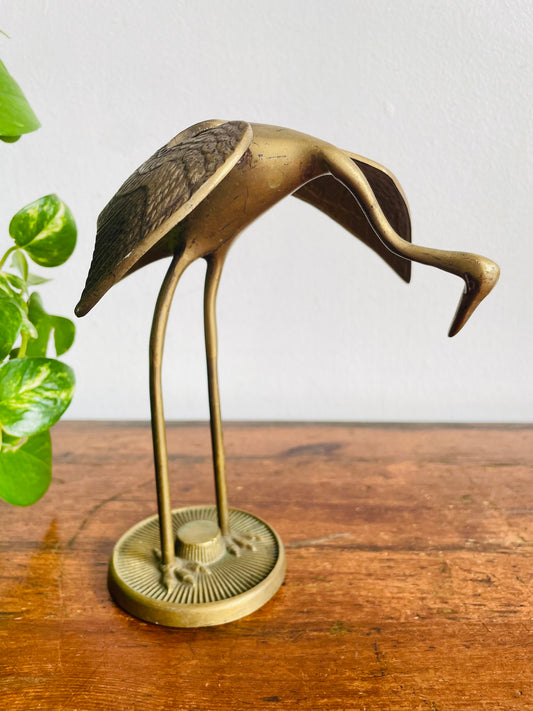 Vintage Solid Brass Crane Bird Figurine - Made in Korea